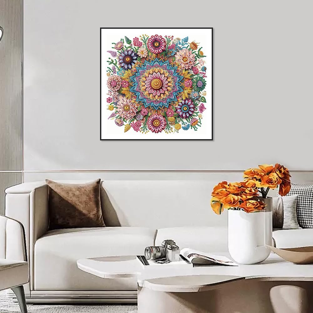 Diamond Painting Kit for Adults – 5D Mandala Flower Crystal Rhinestone Art Kit, Special Shape Diamond Painting for Beginners, 12×12 Inch Wall Decoration Gift