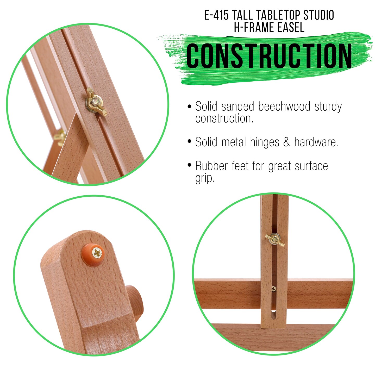 Medium Wooden H-Frame Studio Tabletop Easel - Adjustable Stand, Holds Up To 27" Canvas, Portable Table Top Easel for Painting