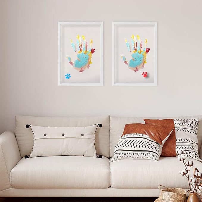 Family Handprint Kit - DIY Craft Keepsake Frame with Clear Boards, Family Memory Gift for New Families & Pets (White)