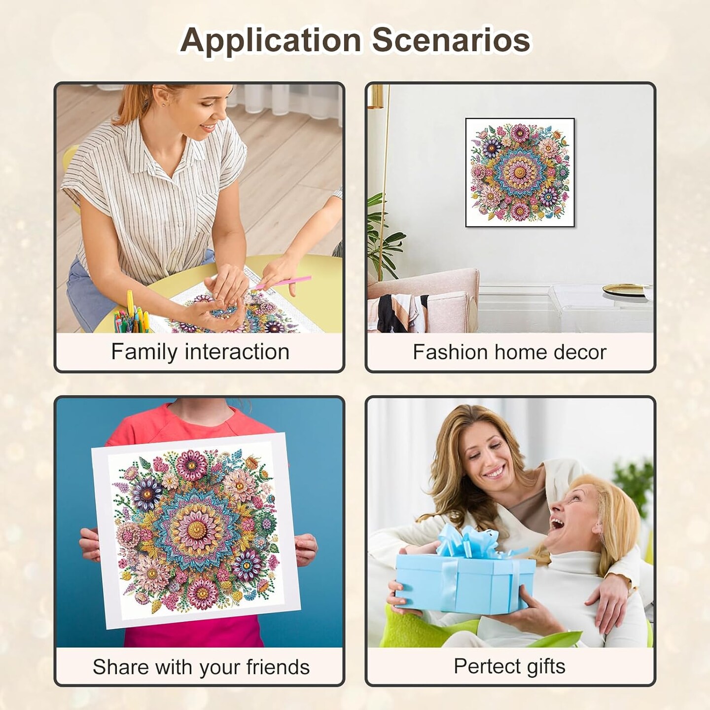 Diamond Painting Kit for Adults – 5D Mandala Flower Crystal Rhinestone Art Kit, Special Shape Diamond Painting for Beginners, 12×12 Inch Wall Decoration Gift