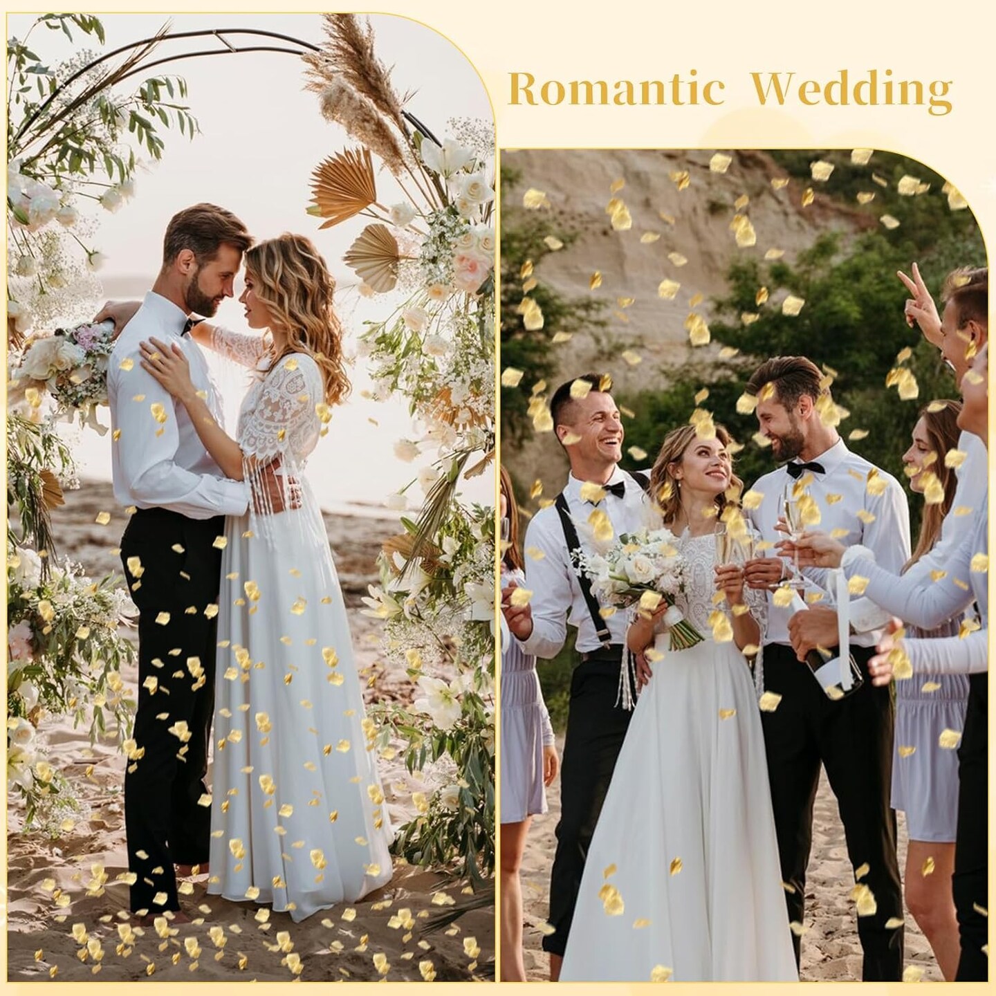 300PCS Fake Rose Petals Gold Silk