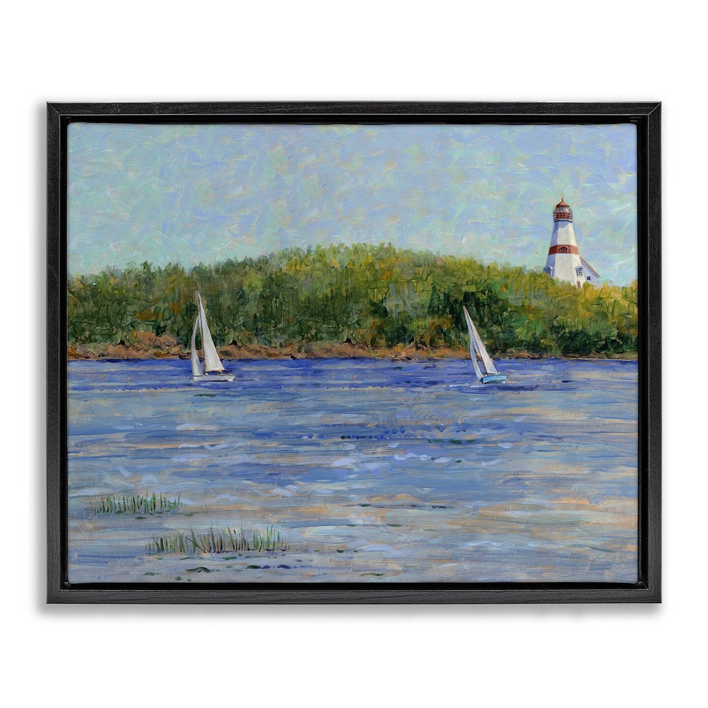 Stupell Industries Lighthouse and Sailboats Seascape Floating Frame By ...