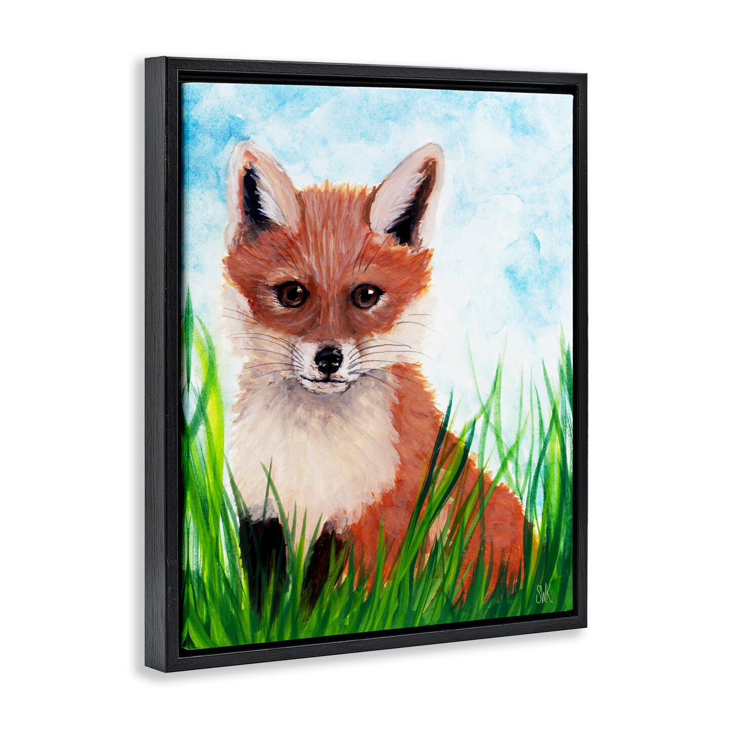 Stupell Industries Baby Fox in Grass Floating Frame Design By Sarah Waldron Kimball