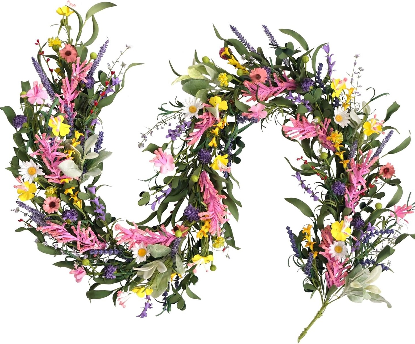 70inch Spring/Summer Garland with Flowers, Artificial Fake Flower Greenery