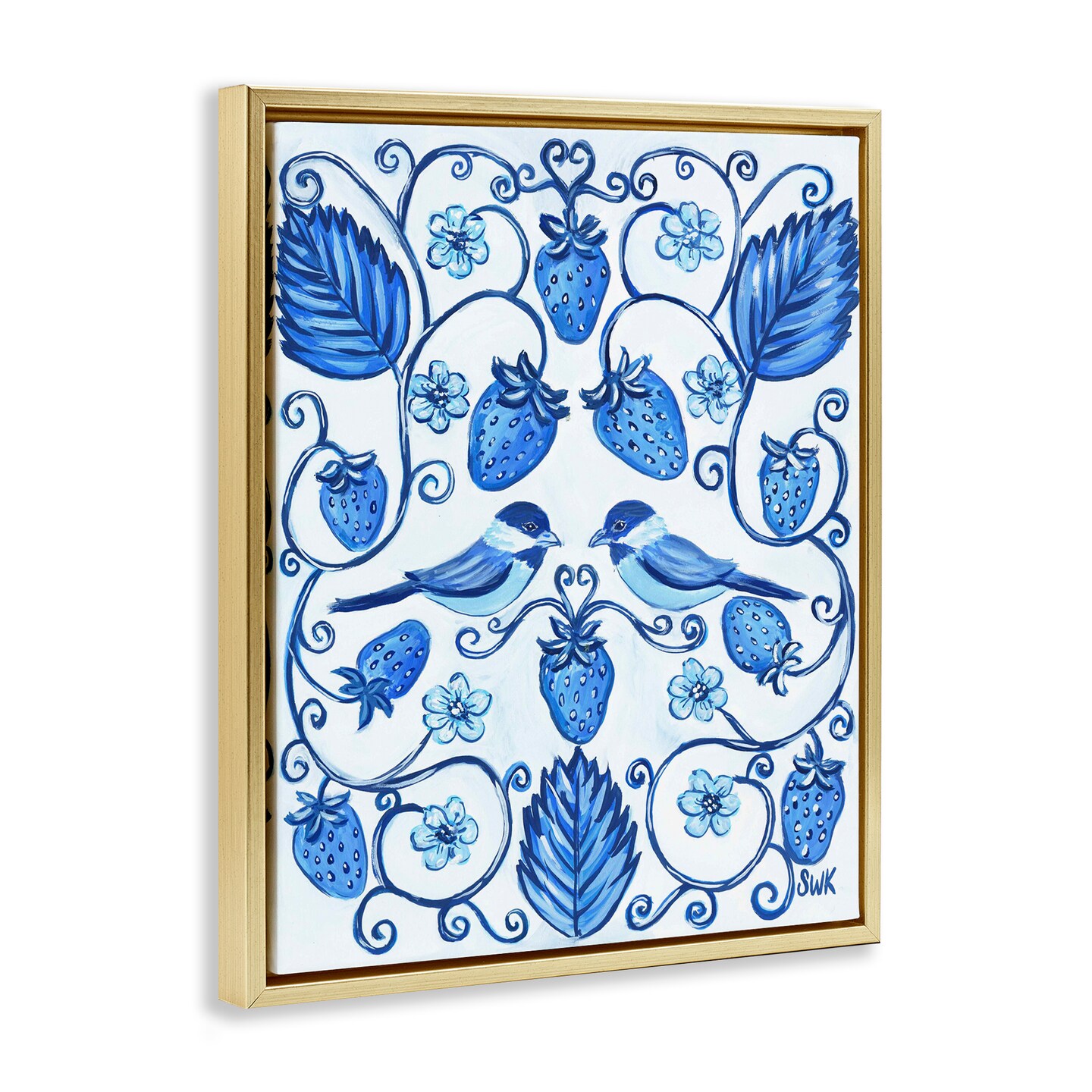 Stupell Industries Strawberry Blue with Birds Floating Frame By Sarah Waldron Kimball
