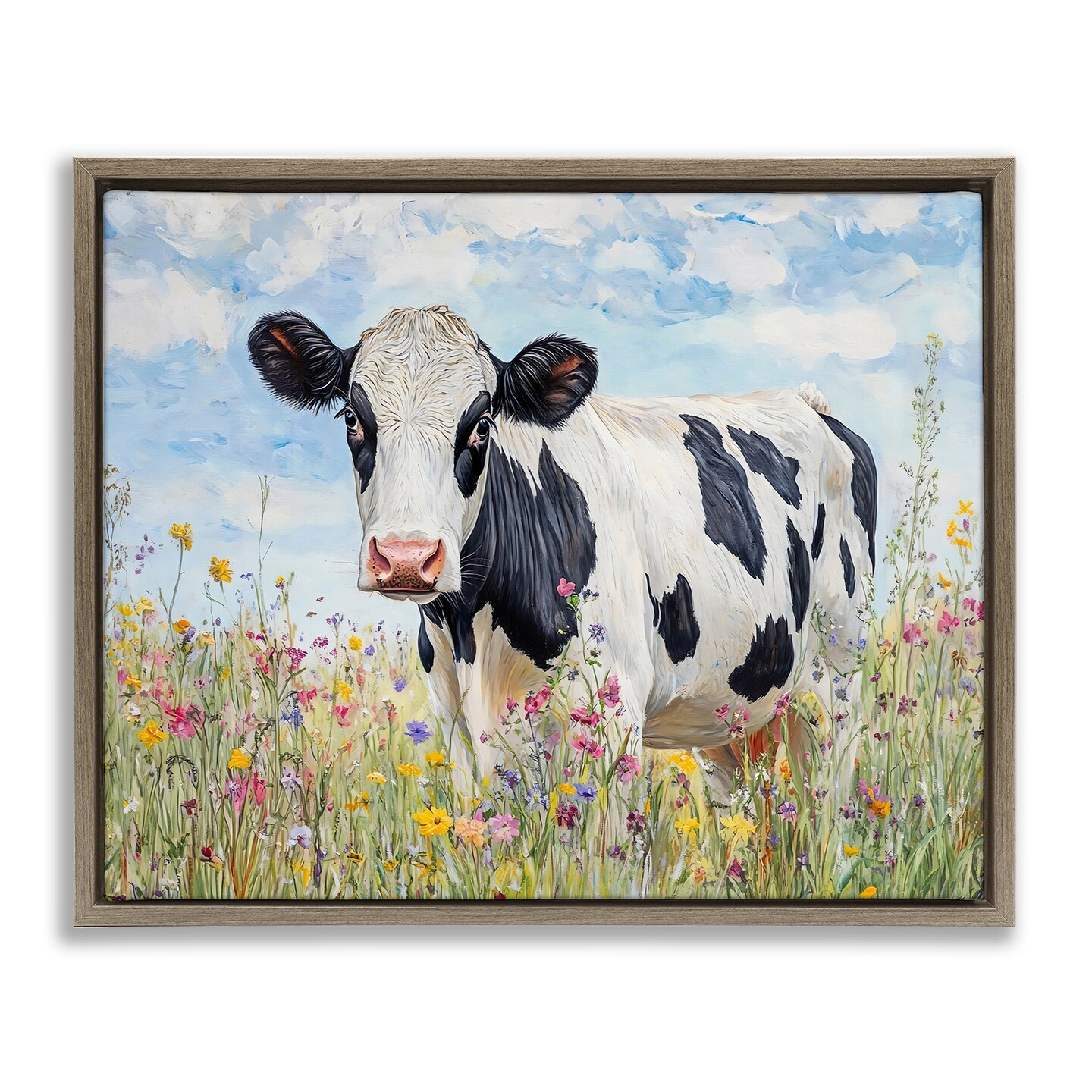 Stupell Industries Holstein Cow in Meadow Floating Frame By Franklyn Gregory
