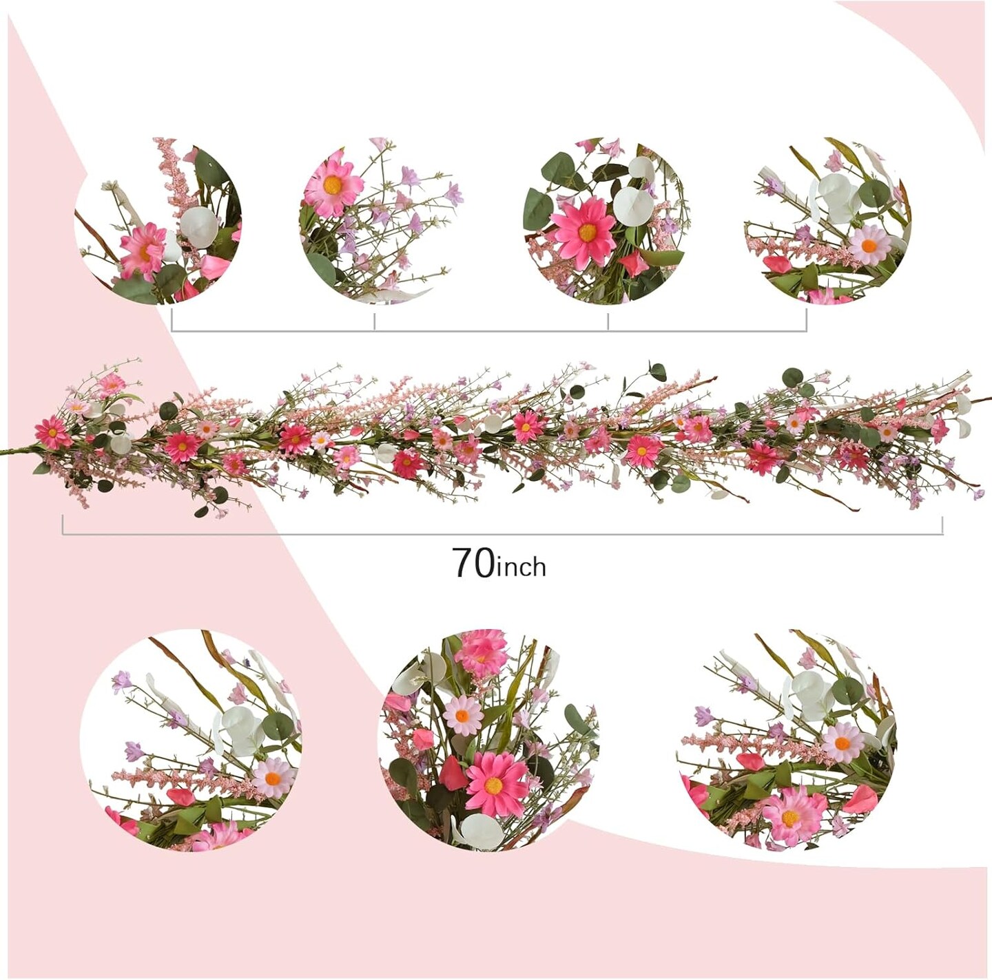 5.9ft Spring/Summer Flower Garland, Artificial Daisies Wildflower Leaves Garland