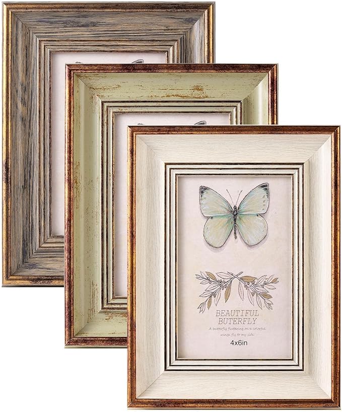 4x6 Picture Frame Set of 3 Rustic Retro Photo Frame with Real Glass for Tabletop Display or Wall Mount
