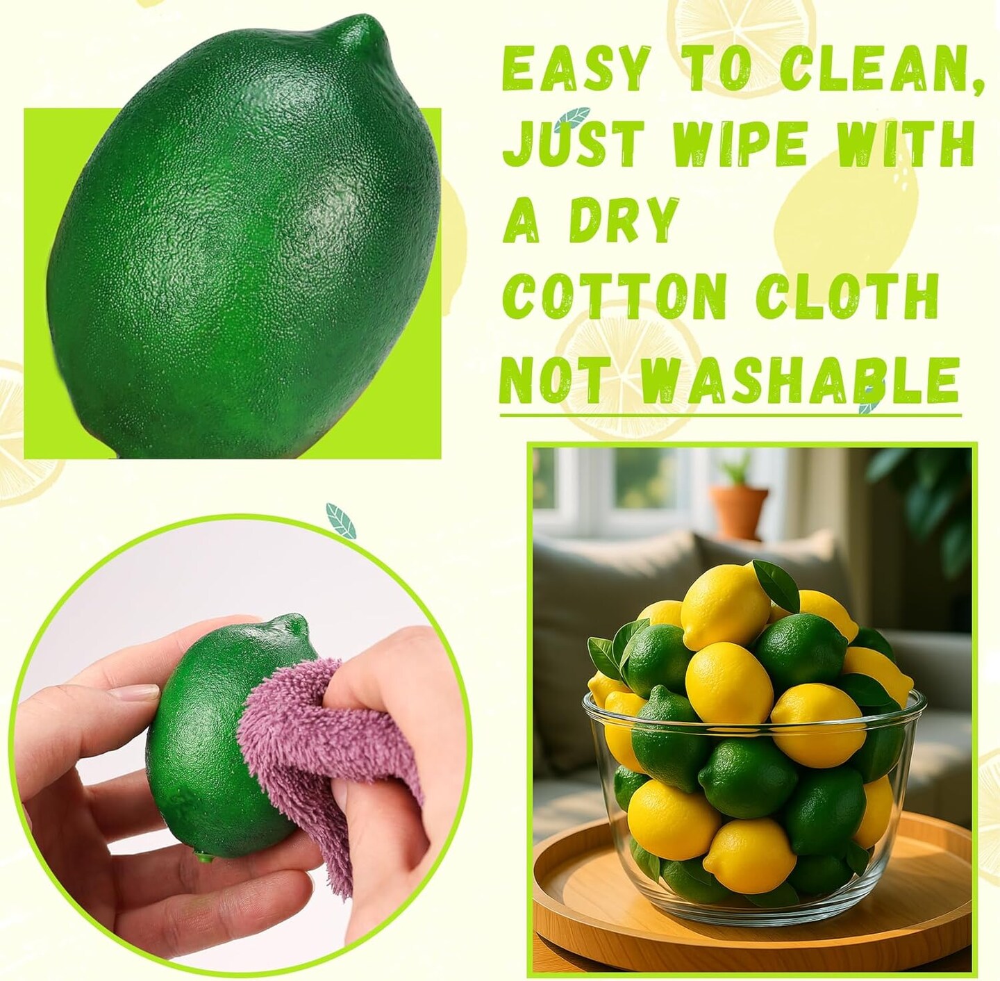 24PCS Faux Lemons & Limes with Leaves – 12 Lemons, 12 Limes, Realistic Artificial Fruit Decorations for Kitchen, Summer Party, and Table Centerpieces