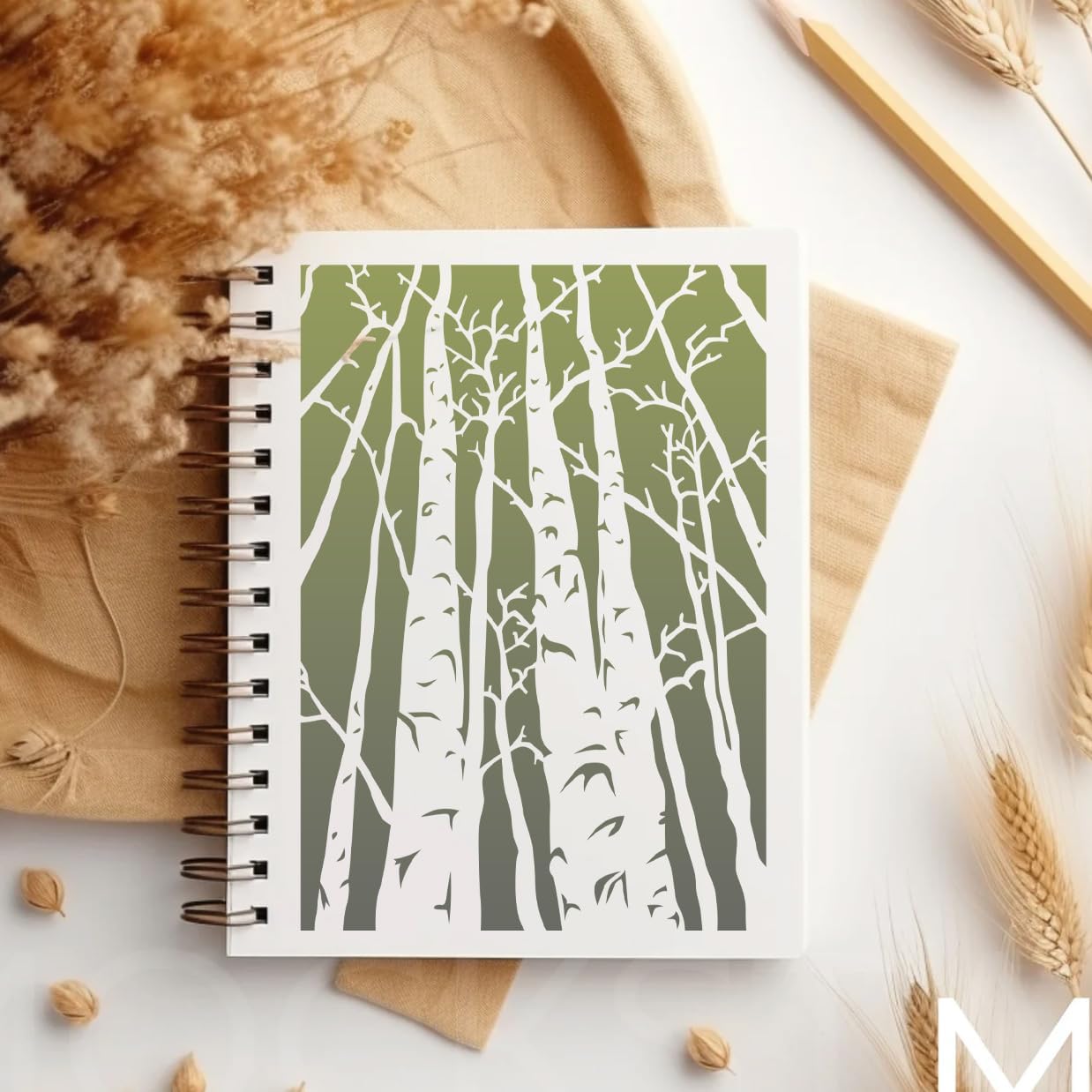 9PCS Floral Texture Stencils Set – 11.8x7.8 Inch Reusable Mylar Leaf & Tree Painting Templates for Wood, Furniture, Canvas, Paper & DIY Crafts