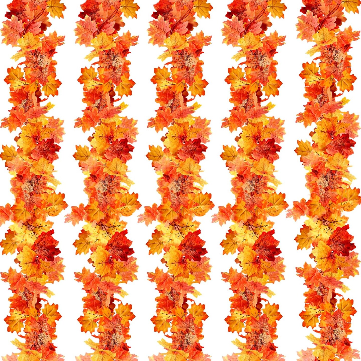 5 Pack Fall Garland, 5.9 Ft Artificial Maple Leaf Autumn Garland Hanging Fall Vines Table Decorations Front Door Fall Decor Thanksgiving Decorations Decor Outside Indoor Decor