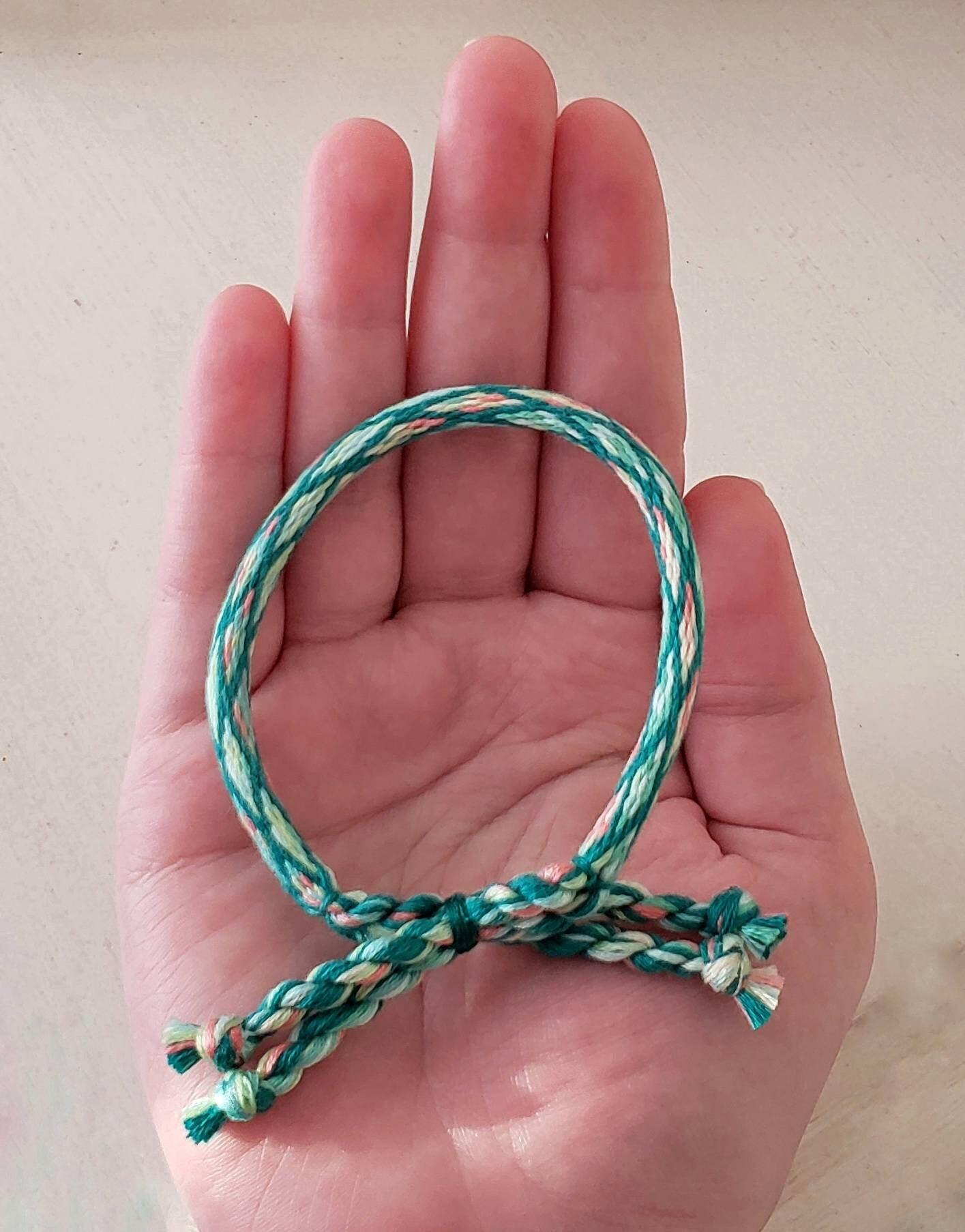 Teal Plaid Friendship Bracelet, Adjustable String Bracelet
