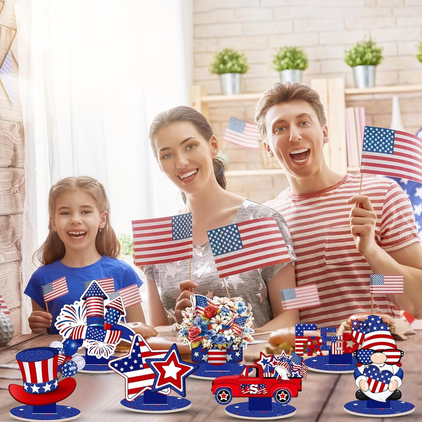 18 Pcs 4th of July Decorations Patriotic Centerpieces for Tables Independence Day Table Decorations Red White Blue Centerpiece for American July Fourth Memorial Day Home Decor