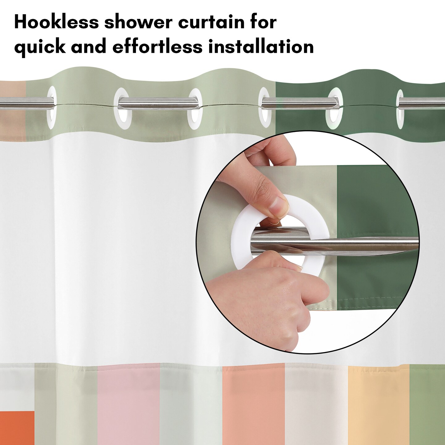Americanflat 72x75 Hookless Shower Curtain - Abstract Pink Green Orange Shower Curtain with Sheer Panel, Snap-In Liner, and Grommets - 100% Polyester