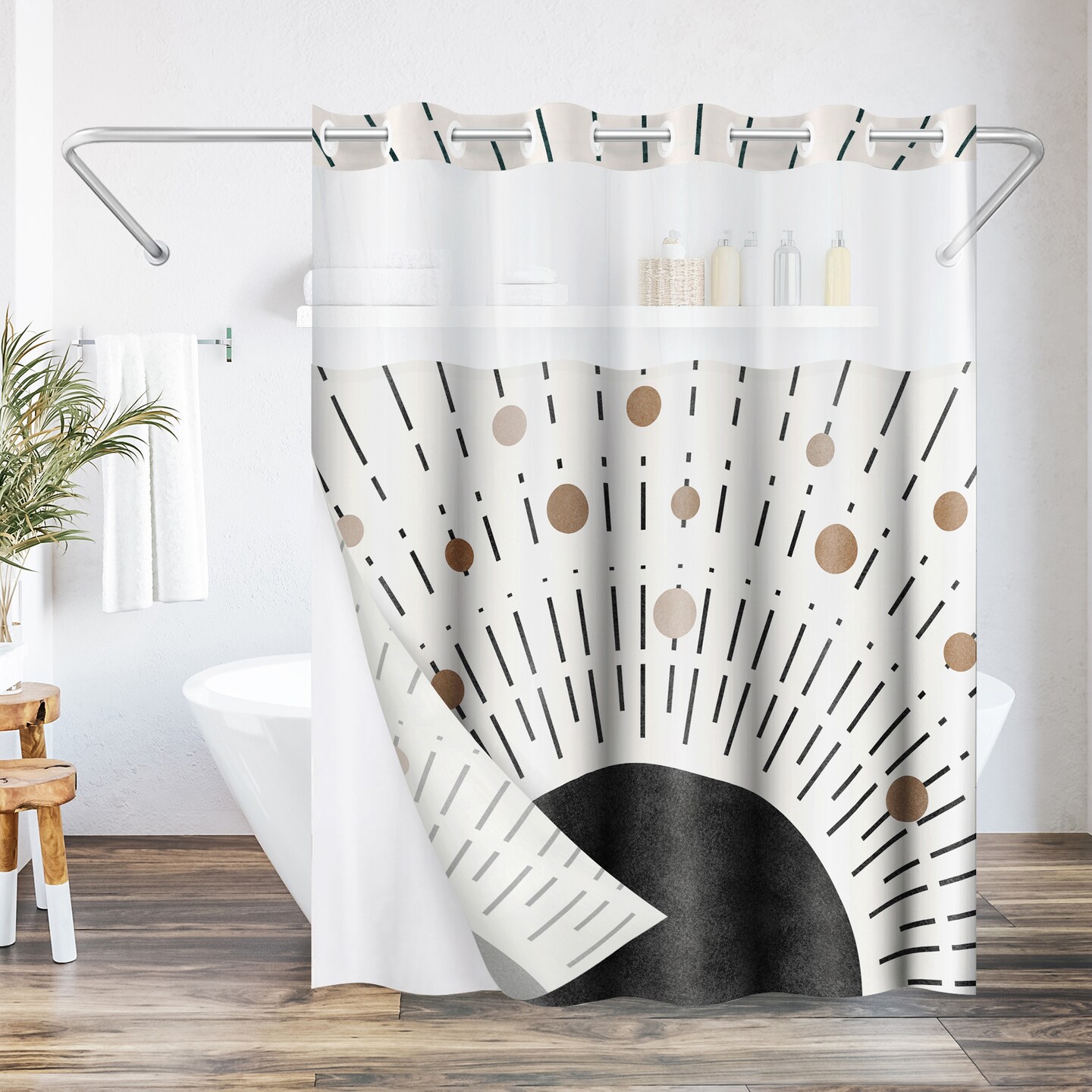 Americanflat 72x75 Hookless Shower Curtain - Abstract Black Bronze Shower Curtain with Sheer Panel, Snap-In Liner, and Grommets - 100% Polyester