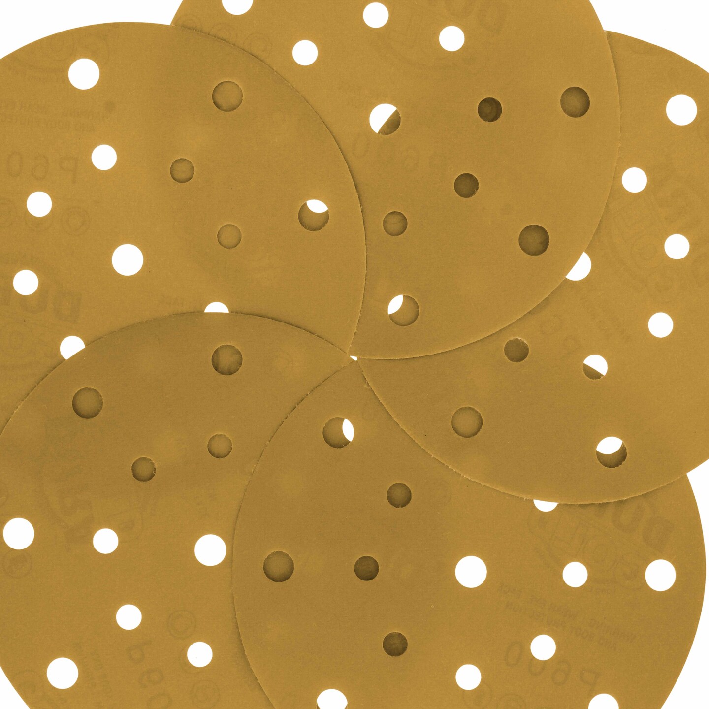 600 Grit - 6&#x22; Gold Sanding Discs - 17-Hole Pattern Hook and Loop for DA Sander - Box of 50