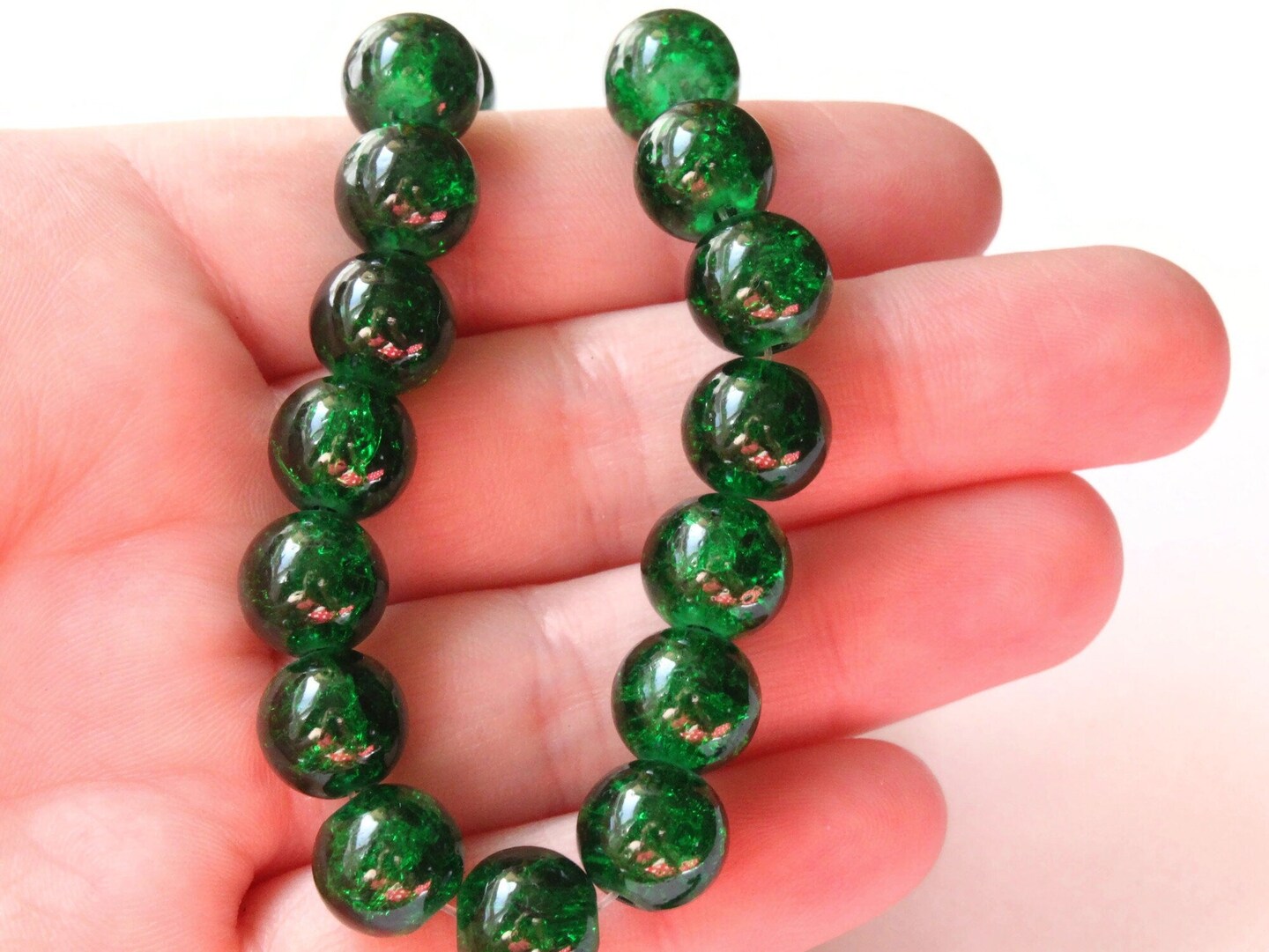10mm Green Crackle Glass Round Beads