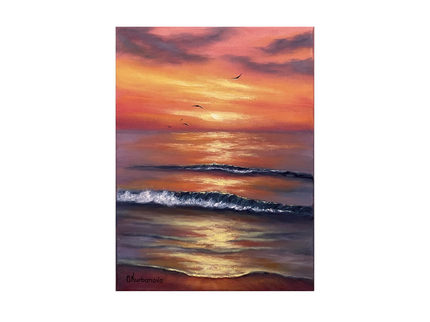 Sunset Wave Oil Painting on Canvas Seascape Art California Sea