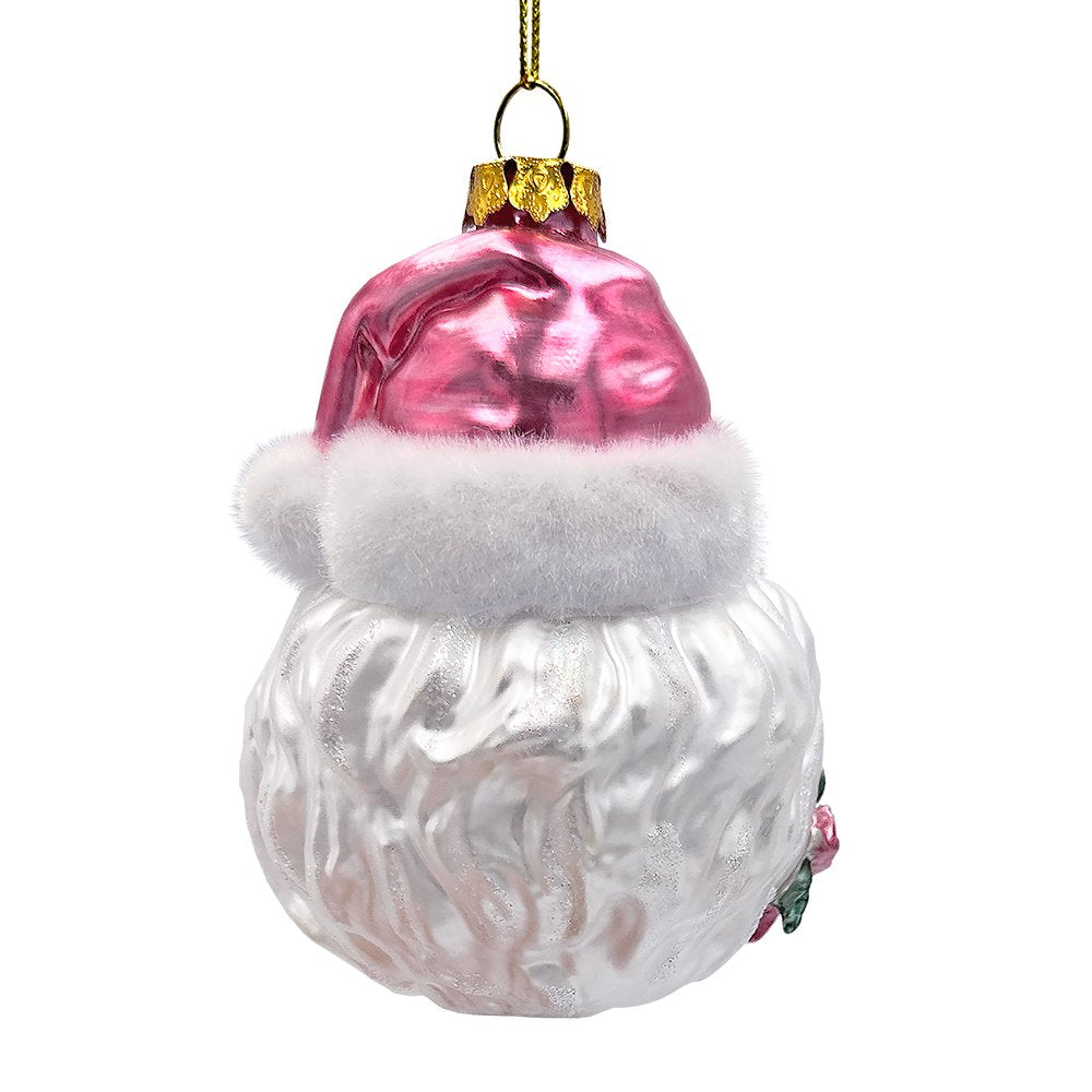 Enchanting Pink Santa Head Glass Ornament, Vintage Christmas Tree Decor