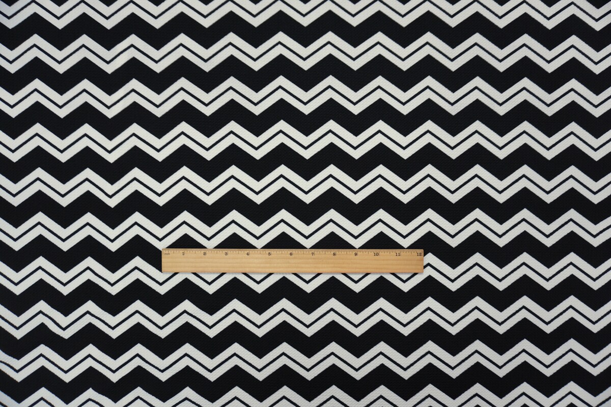 Black-White Poly Chevron Print Liverpool Double Knit Fabric By the Yard
