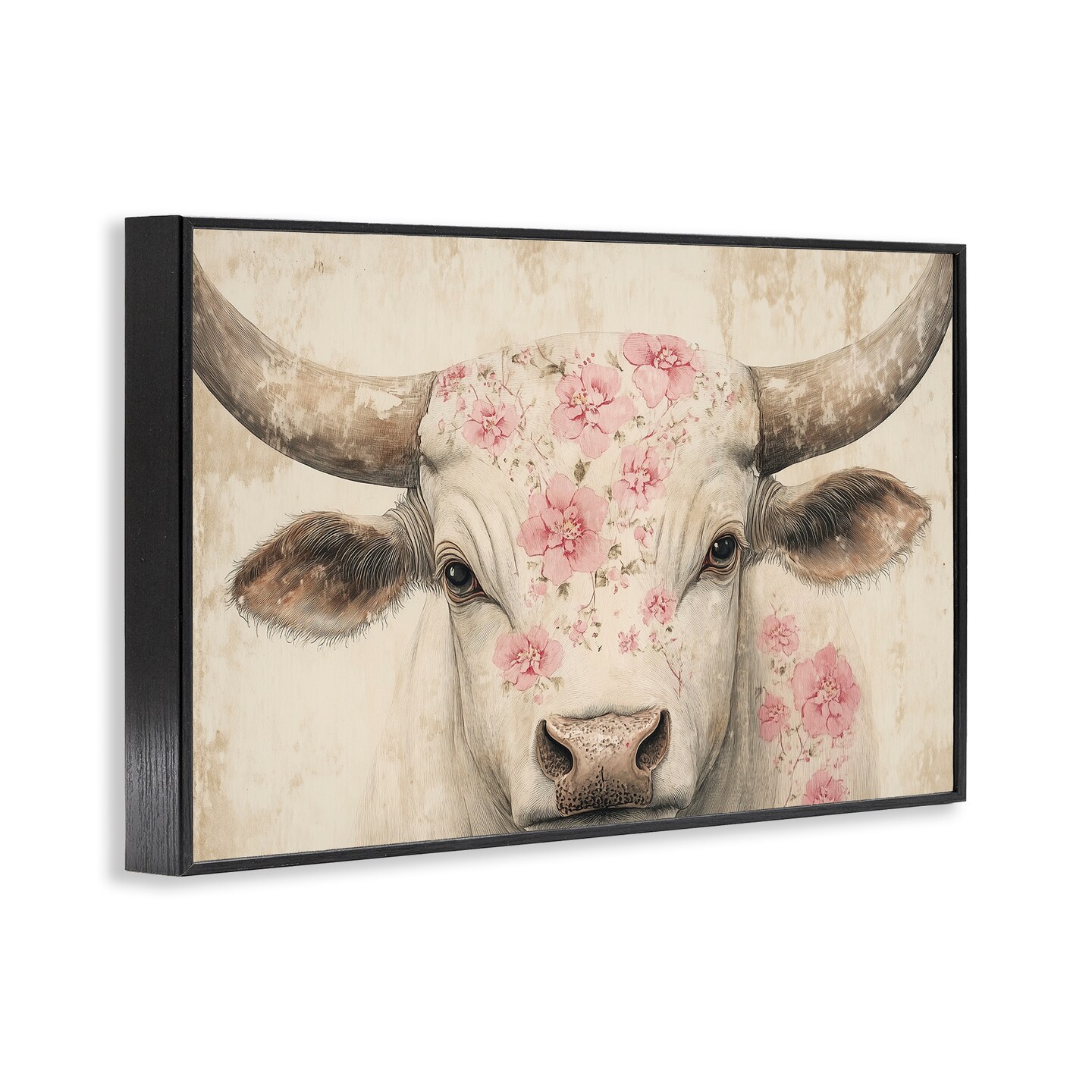 Stupell Industries Cattle with Cherry Blossom Pattern Framed