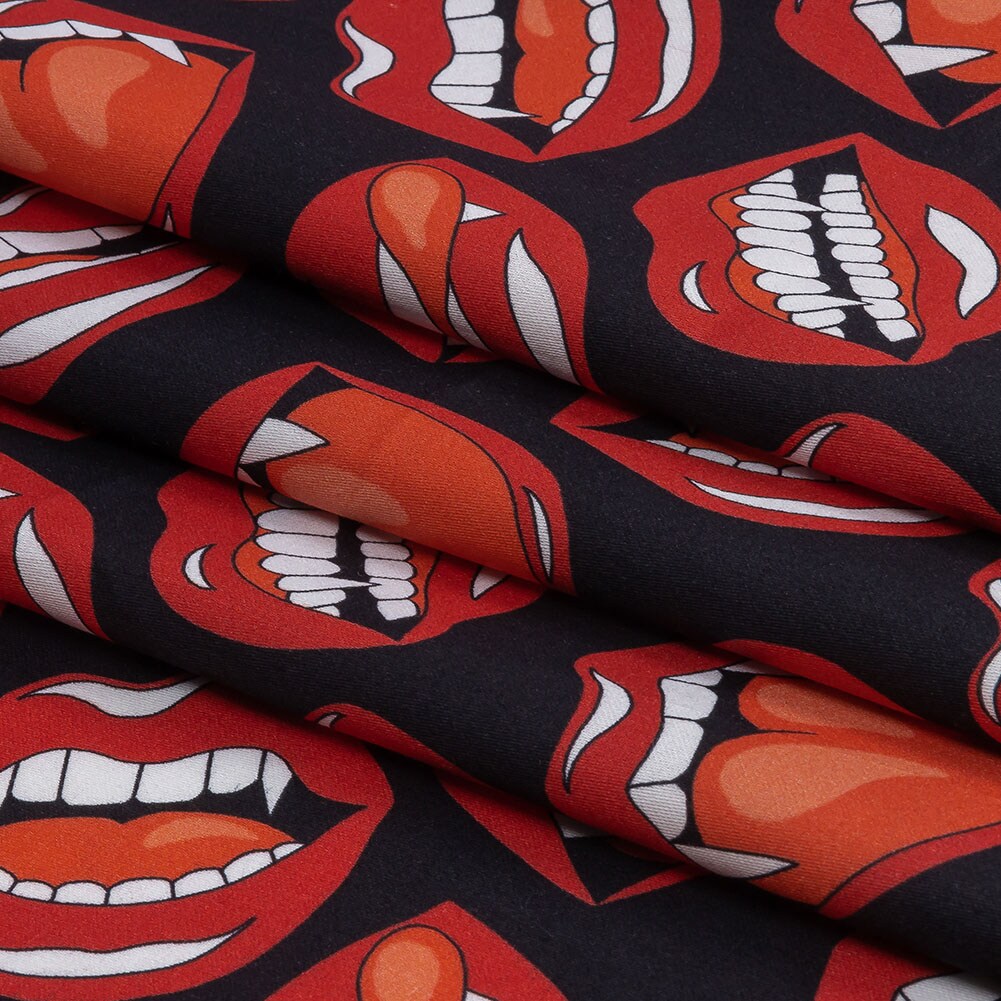 1 Yard Mercerized Organic Egyptian Cotton Shirting - Red and Black Vampire Lips - Ravello Collection 56&#x2019;&#x2019; Width