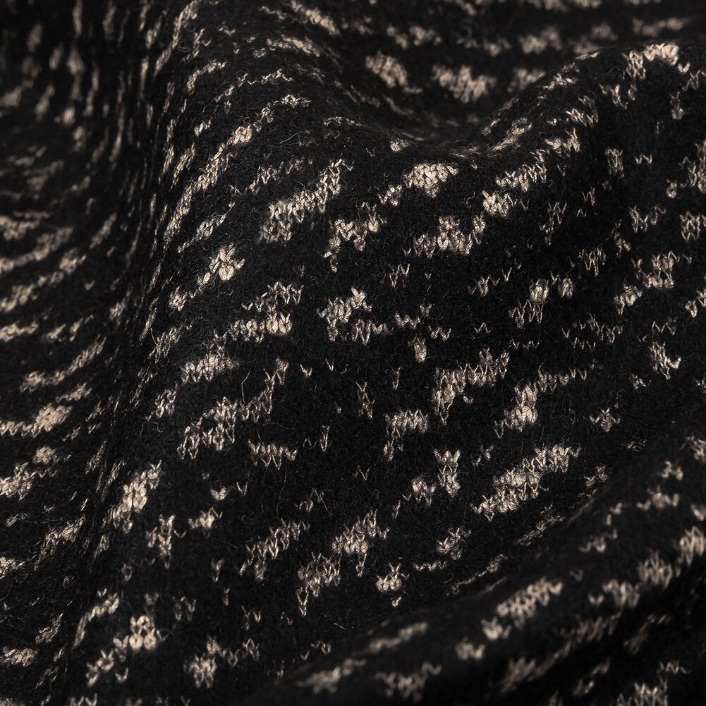 1 Yard Black and Beige Speckled Diagonal Stripes Fulled Wool Knit