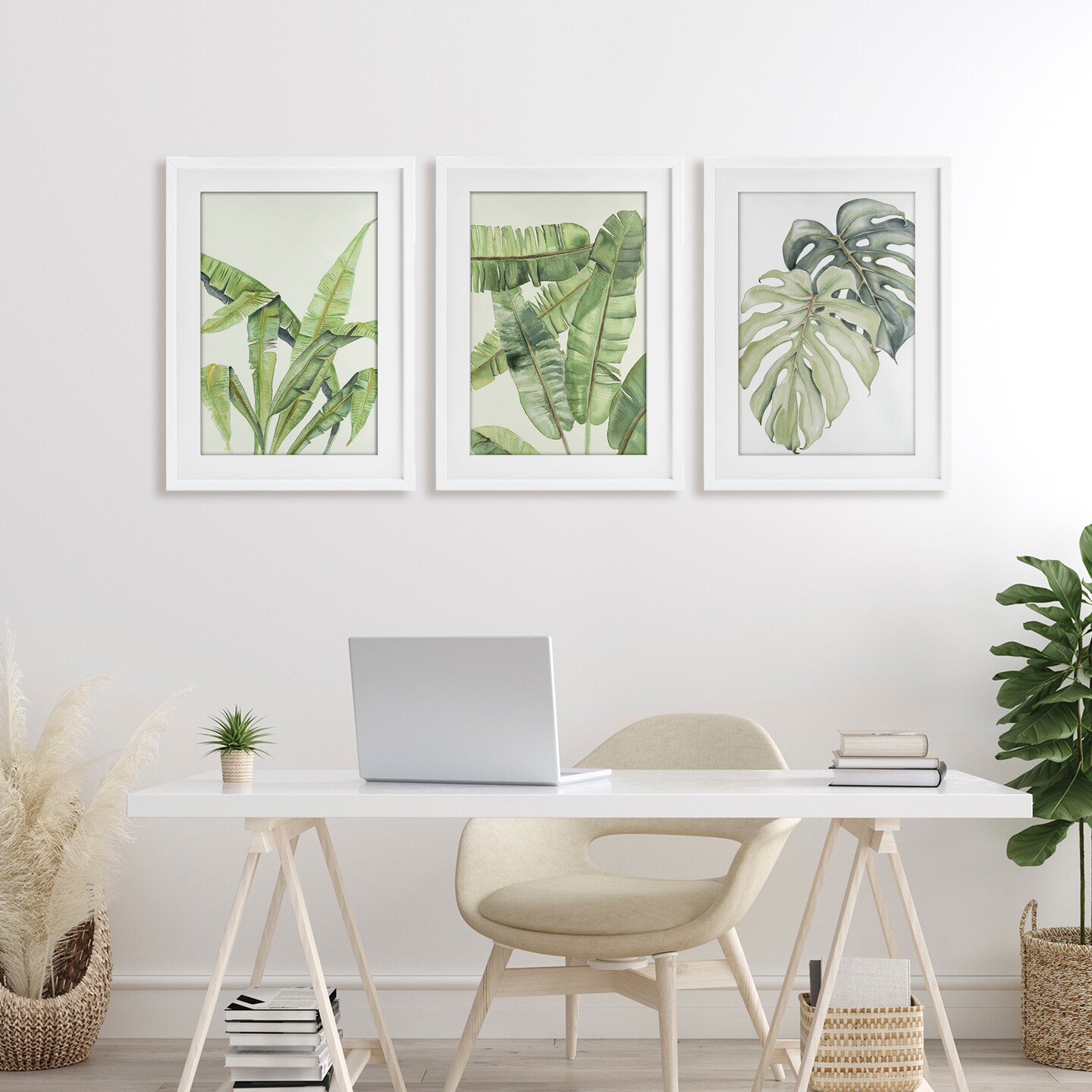 Stupell Industries Tropical Leaves Collection 3pc Framed Print Under Glass Set, design by Errico & Slyp