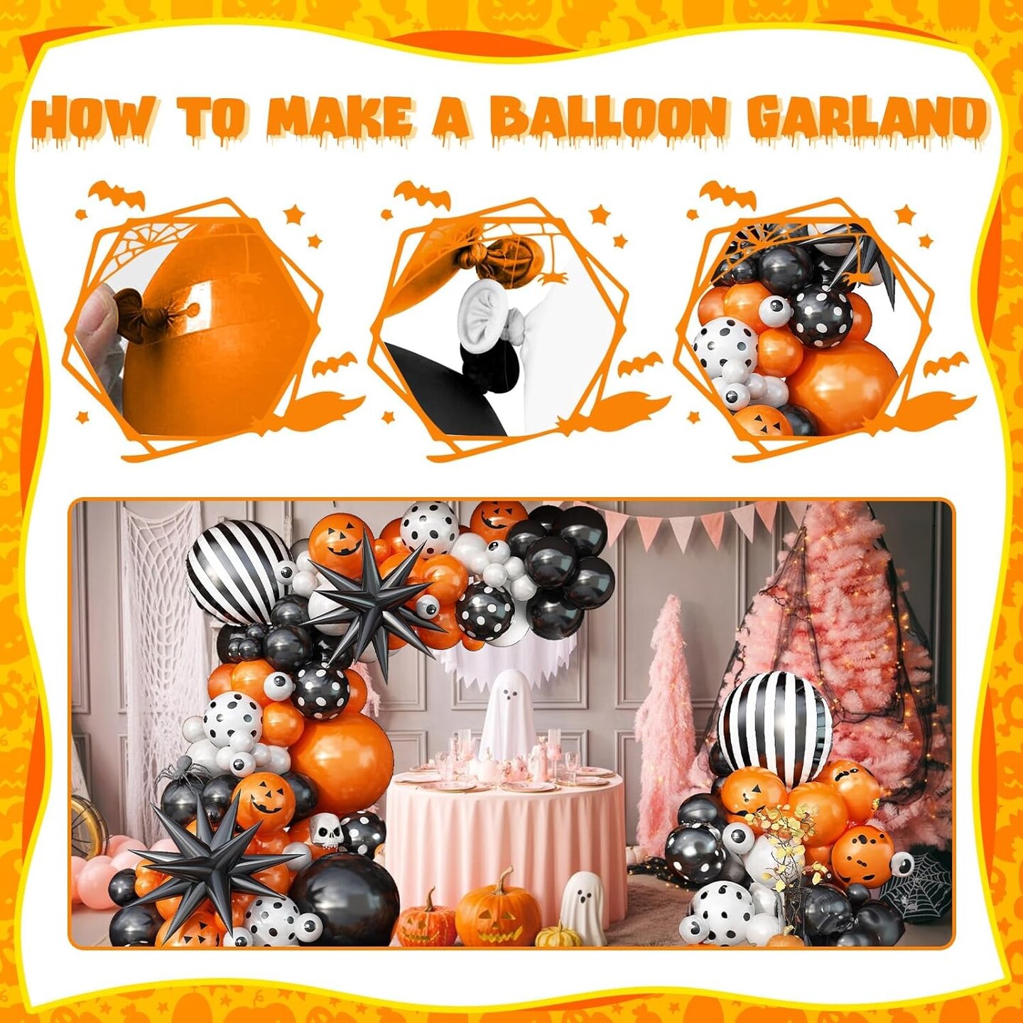 Halloween Boo Latex Balloon Arch Garland Kit (Orange Black White)