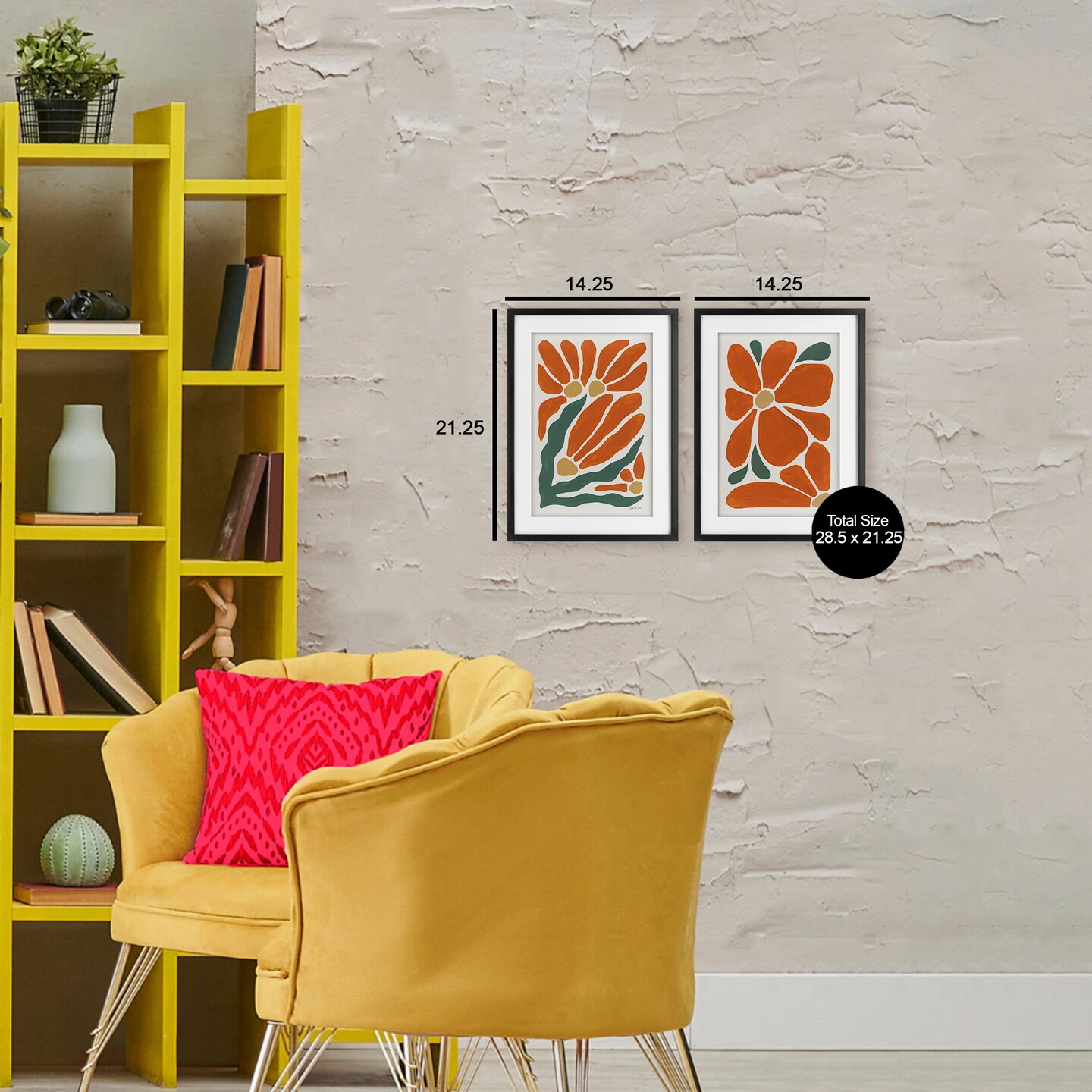 Stupell Industries Midcentury Flower Abstracts 2pc Framed Print Under Glass Set, design by Yvette St. Amant