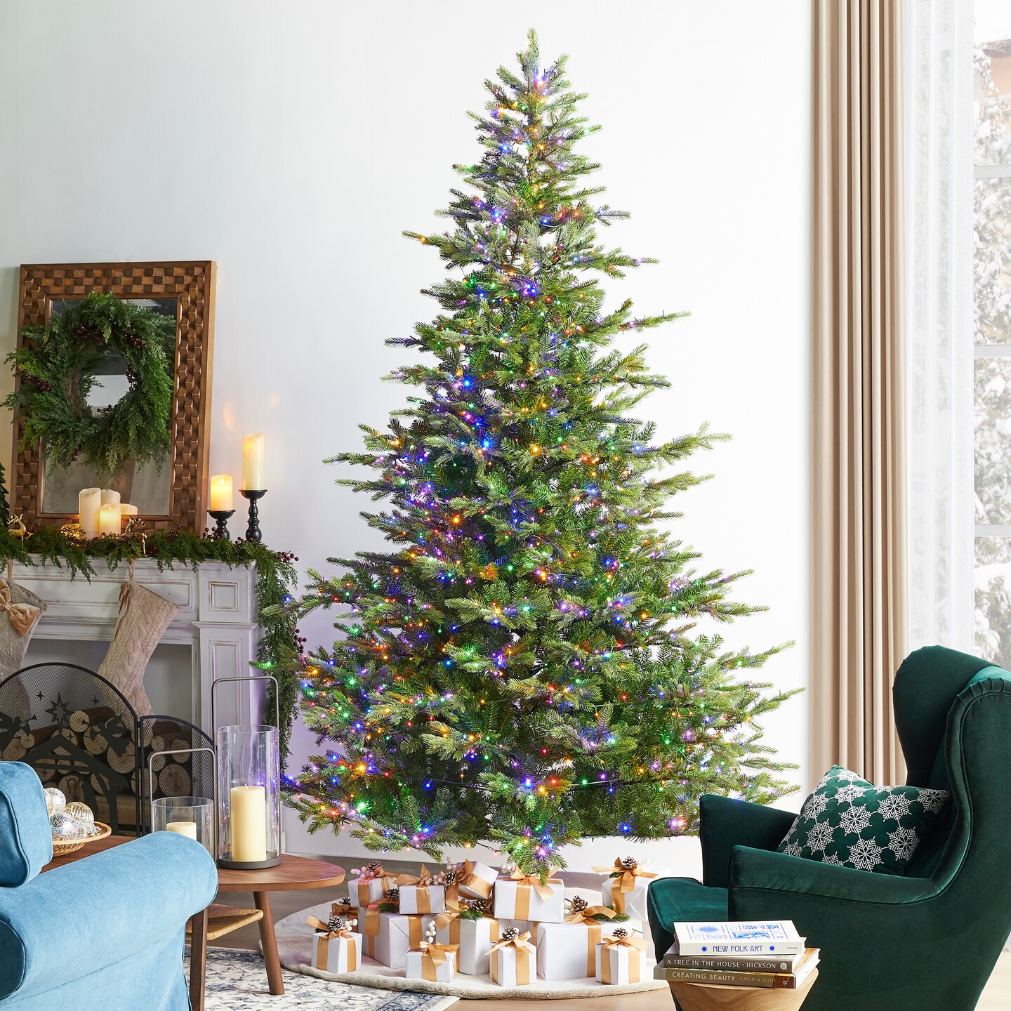 9ft Pre-Lit Green Full Fir Artificial Christmas Tree with 2000