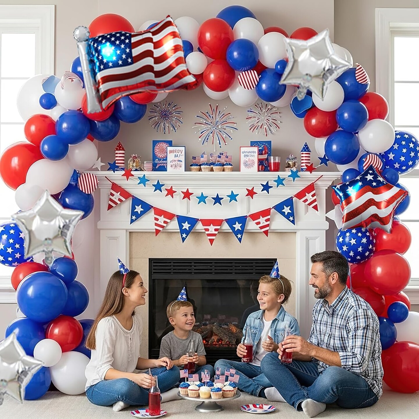 146PCS 4th of July Patriotic Balloon Garland Arch Kit with Star & Flag Balloons – Red White and Blue Decorations for Memorial Day, Veterans Day, Independence Day & USA Theme Party Decor