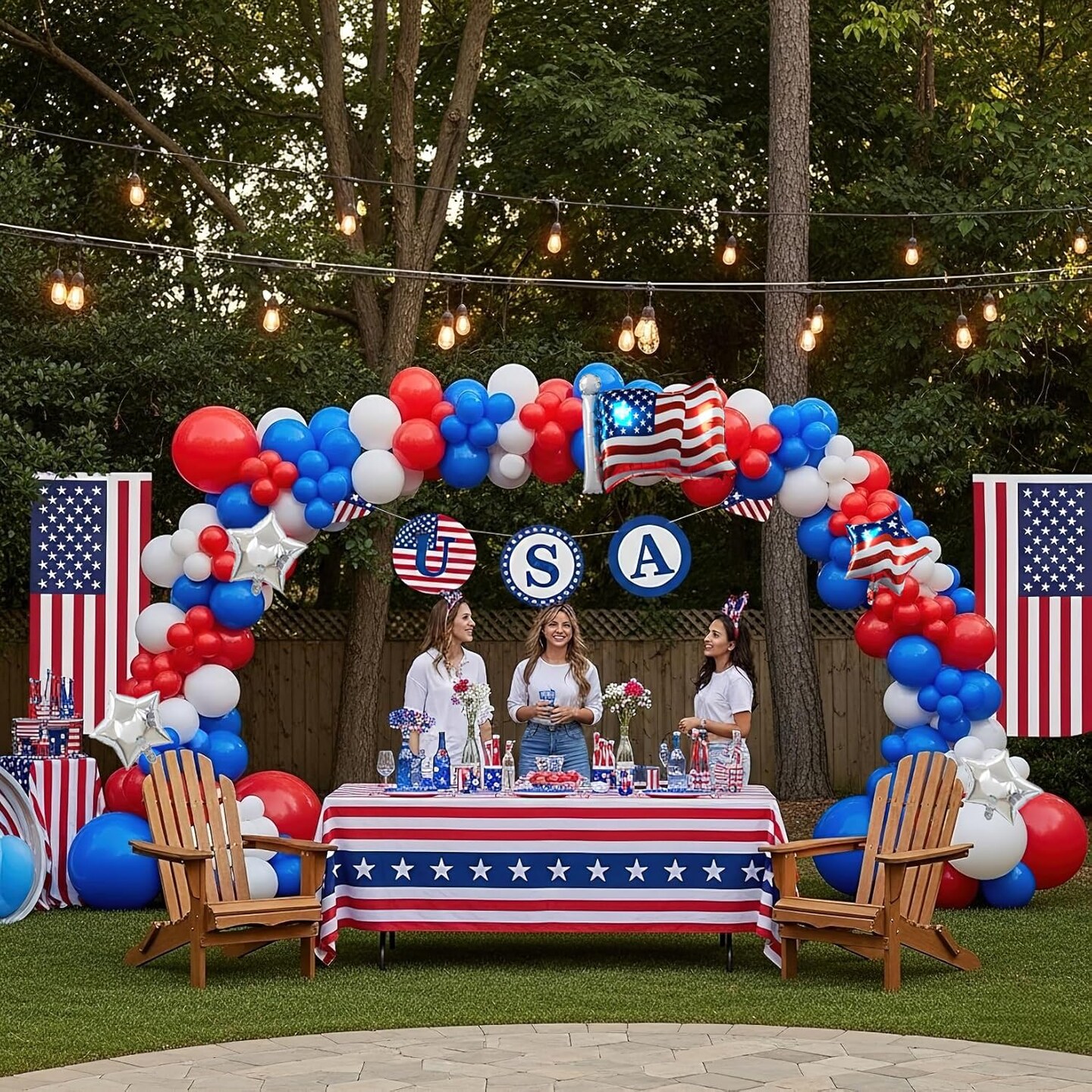 146PCS 4th of July Patriotic Balloon Garland Arch Kit with Star & Flag Balloons – Red White and Blue Decorations for Memorial Day, Veterans Day, Independence Day & USA Theme Party Decor