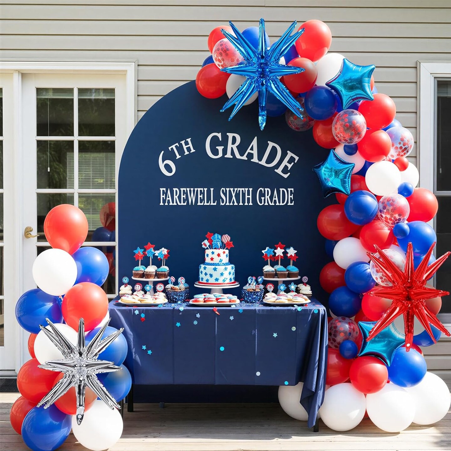 140PCS Red White and Blue Balloon Arch Kit – Patriotic 4th of July Balloons with Star & Confetti Balloons for Graduation, Baseball, Nautical, Birthday & USA Theme Party Decorations