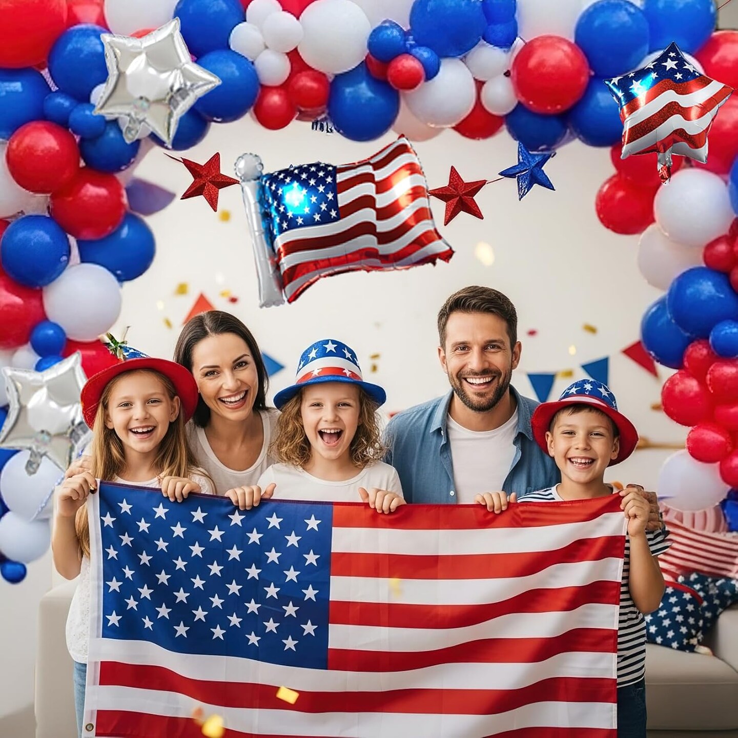 146PCS 4th of July Patriotic Balloon Garland Arch Kit with Star & Flag Balloons – Red White and Blue Decorations for Memorial Day, Veterans Day, Independence Day & USA Theme Party Decor