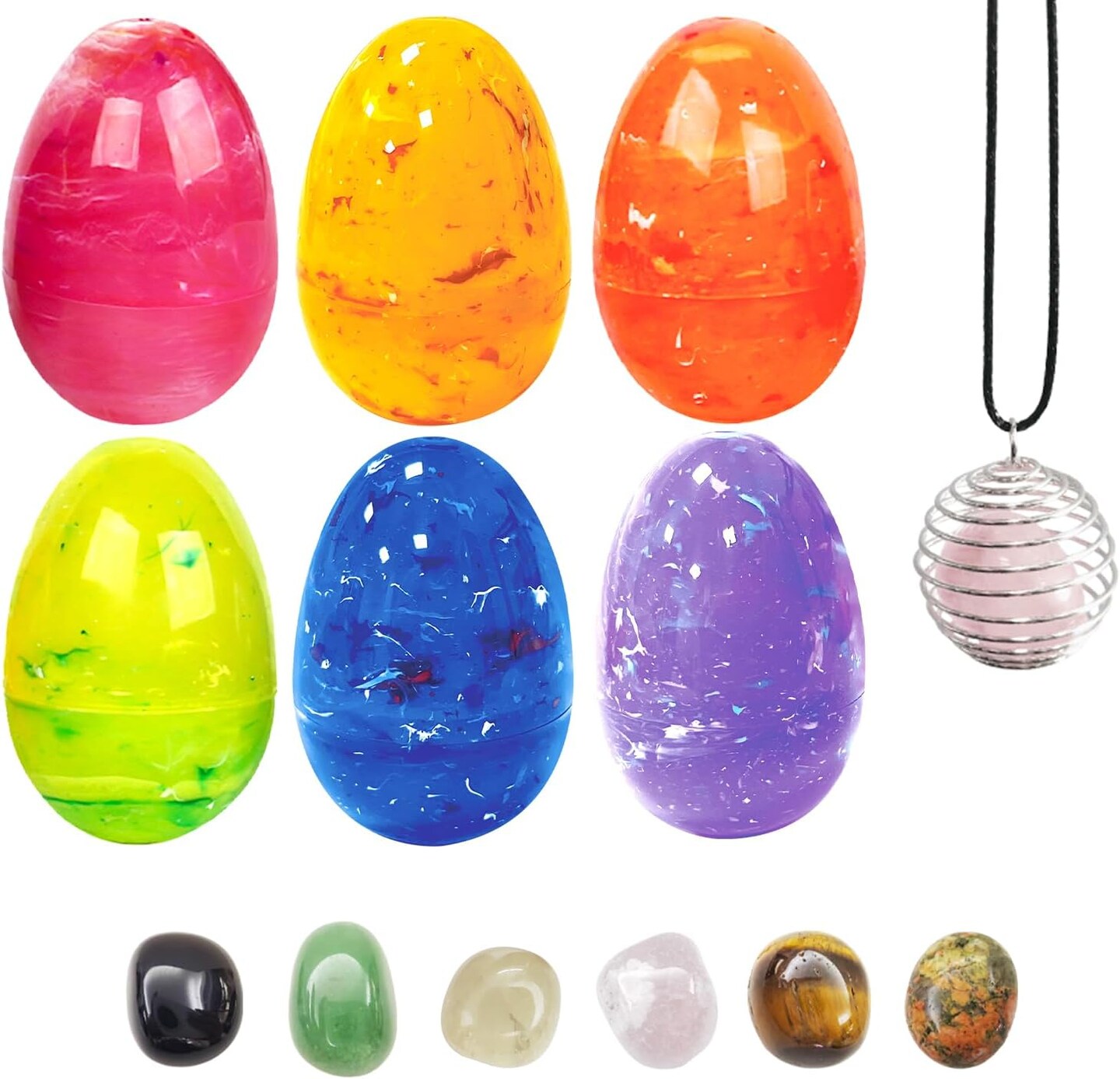 6PCS Easter Eggs with Crystal Gem Stones for Easter Theme Party Favors, Supplies for Easter Egg Hunt, Basket Stuffers/Fillers