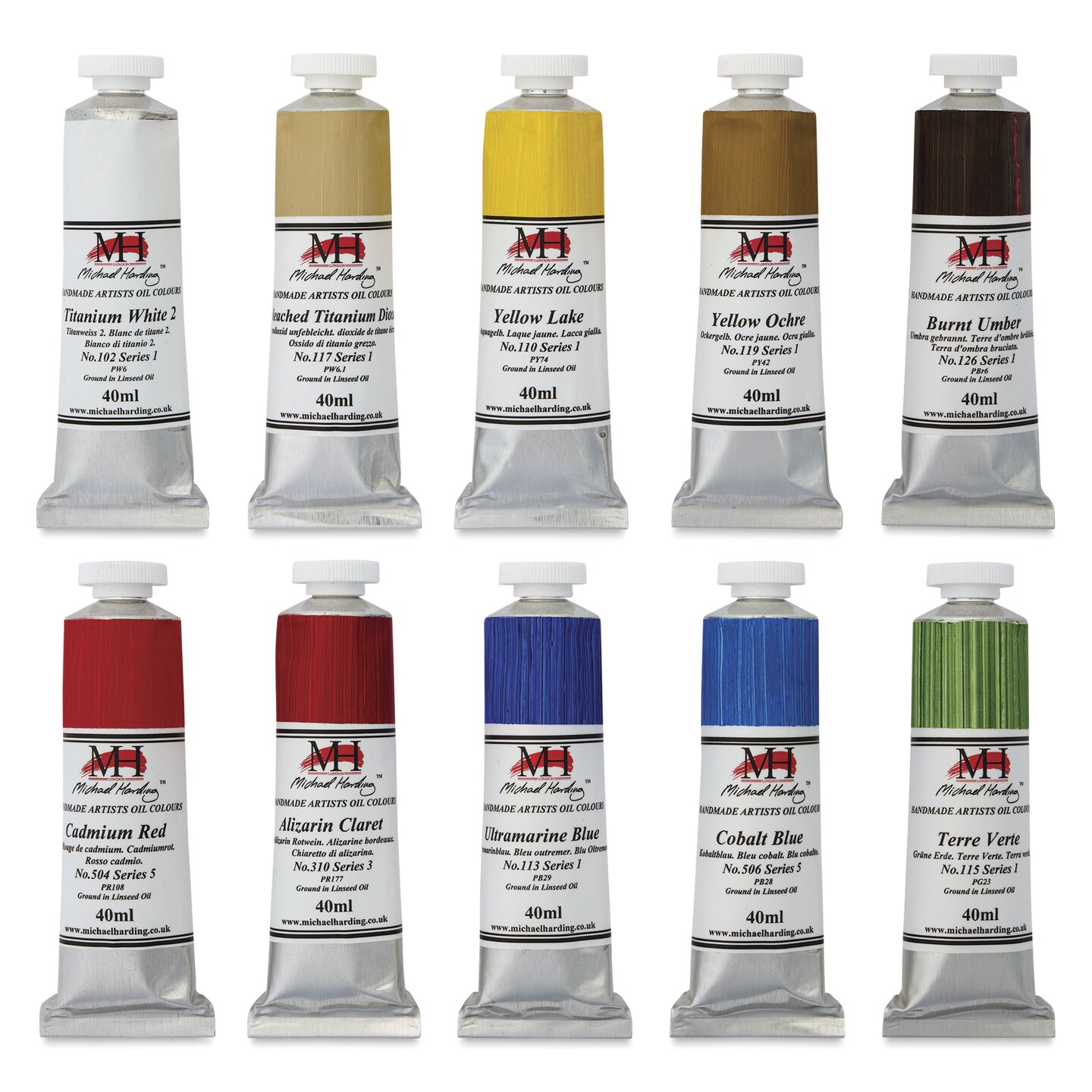 Michael Harding Artists Oil Color - Set of 10, Plein Air Painter Colors, 40 ml Tubes