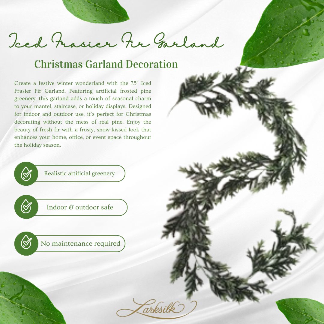 75" Iced Frasier Fir Garland, Artificial Frosted Pine Greenery, Christmas Garland, Christmas Decoration, Ideal for Mantel, Staircase, Indoor/Outdoor Xmas Home Décor