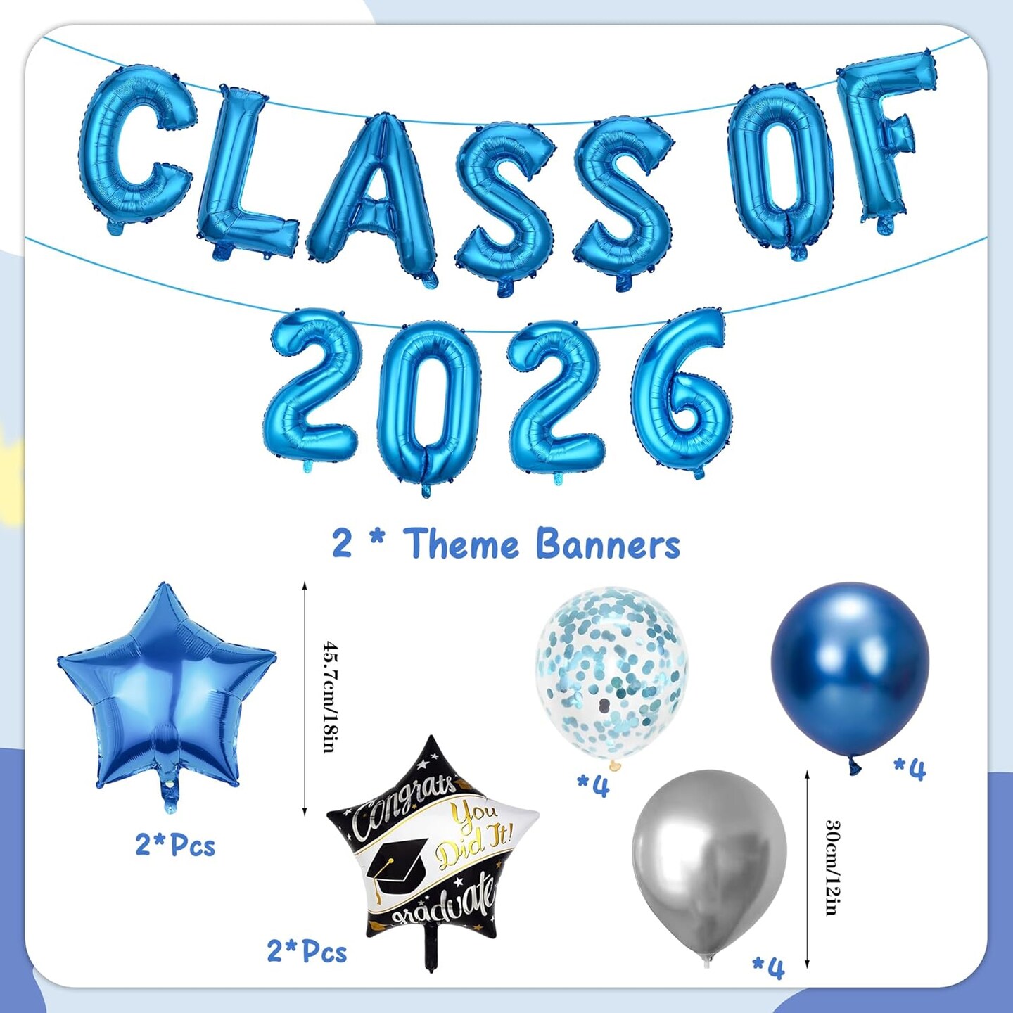 Graduation Party Decorations 2026 Balloons - 27 Pcs Blue Class Of 2026 Banners Foil Graduation Cap Star Balloons Latex Balloon Set For High School College Graduation Party Decor Supplies