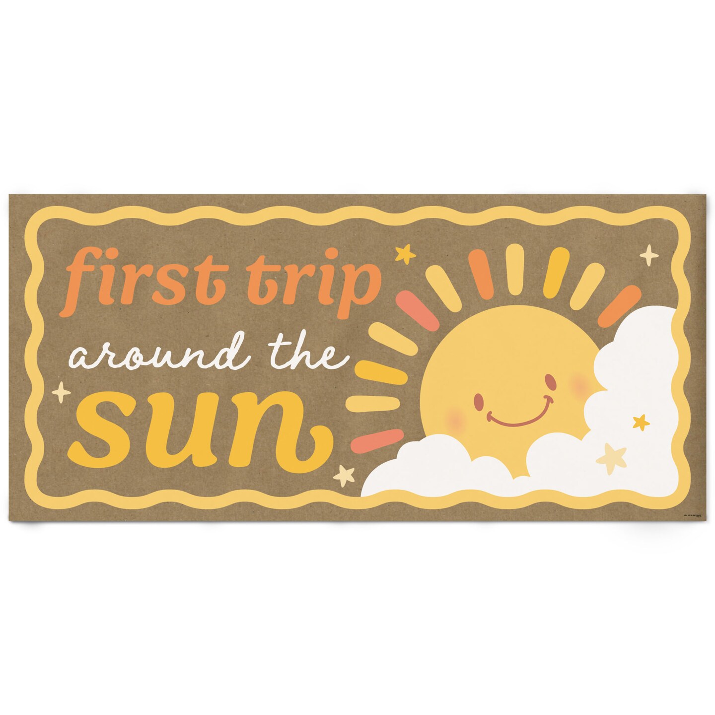 Big Dot of Happiness First Trip Around the Sun Birthday Kraft Paper Banner, Retro Sunshine 1st Birthday, Printed Brown Paper Party Decoration – 1 Ct