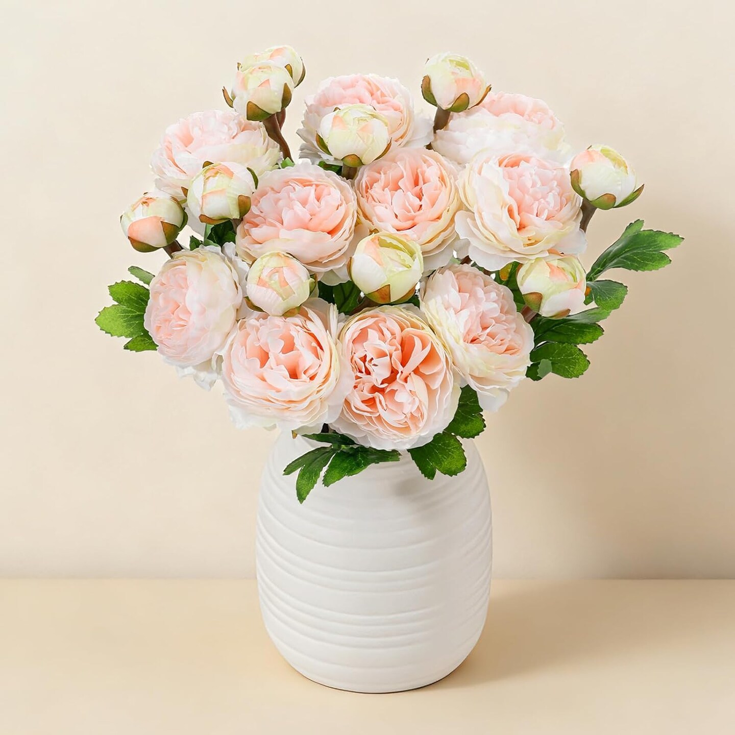 10-Piece Champagne Artificial Peonies – 20-Head Silk Ranunculus Flowers with Bendable Stems for DIY Bouquets, Wedding Centerpieces, Home Decor & Party Arrangements