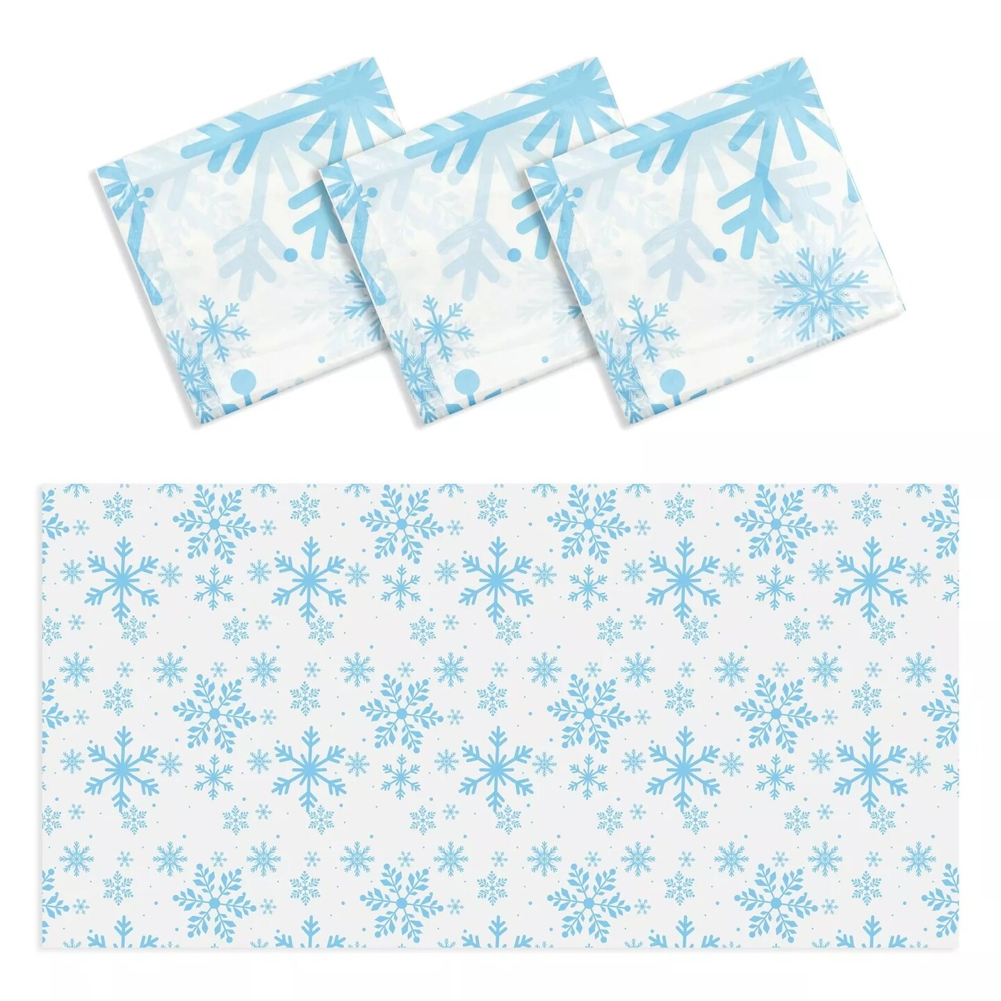 3 Pk Plastic Snowflake Tablecloth for Christmas, Disposable Table Cover, 54x108"