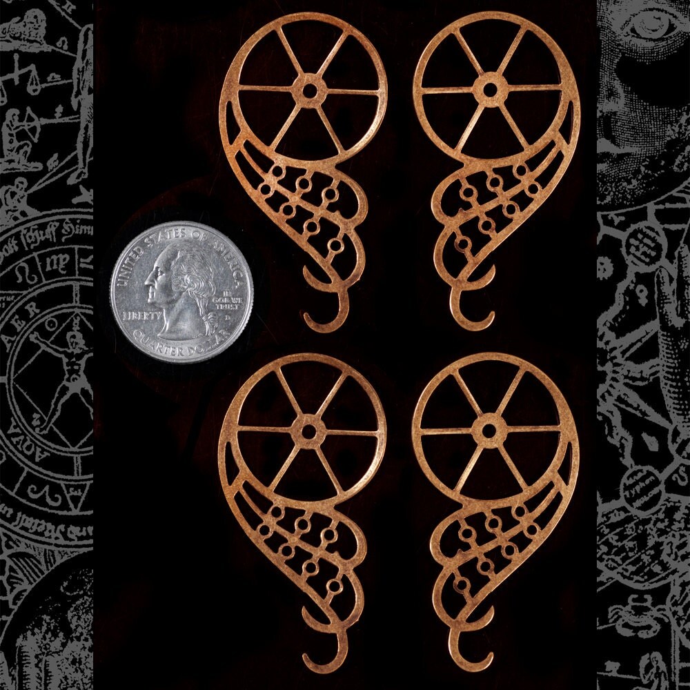 Antiqued Copper Plated Brass Steampunk Angel Wing Charms - Two Sets of Wings - C-P67