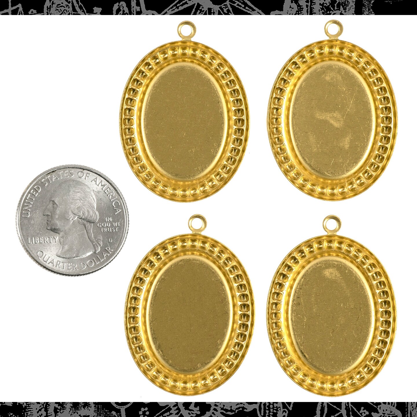 Raw Brass 24mm x 18mm Cameo Frame with One Ring - Set of Four - B-F41
