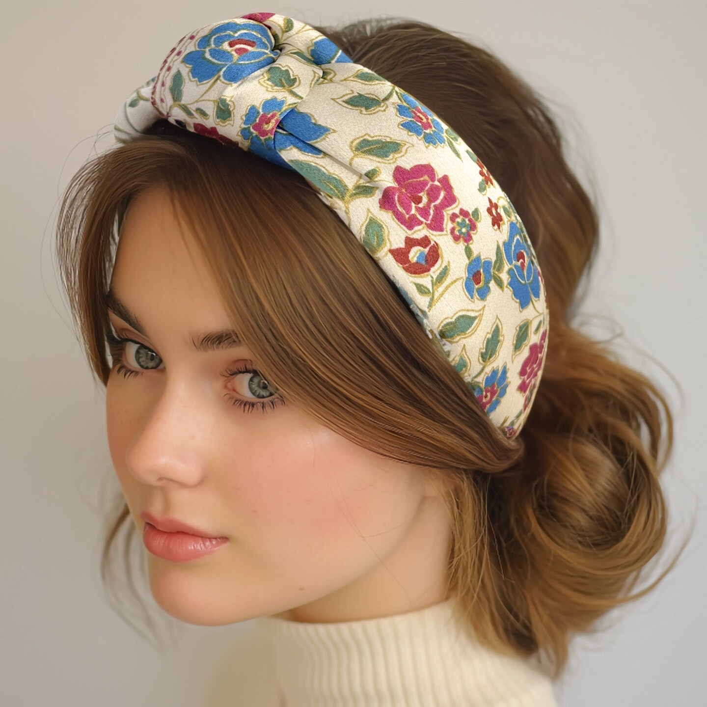 Wrapables Wide Knotted Headbands, Top Knot Headbands for Women and Girls, Floral