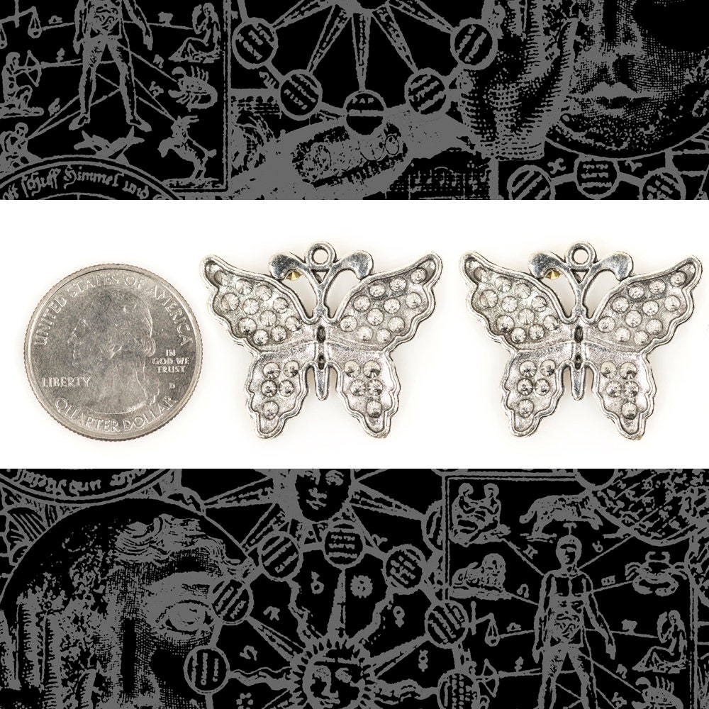 Silver Butterfly Charms with Clear Rhinestones - Set of Two - ZS-C25