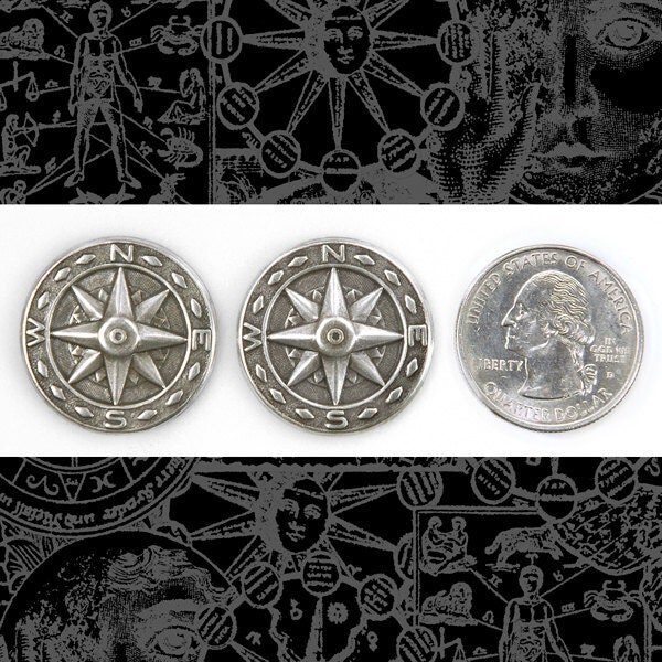 Antiqued Silver Plated Brass Faux Compass Charms Pendants - Set of Two - S-C35