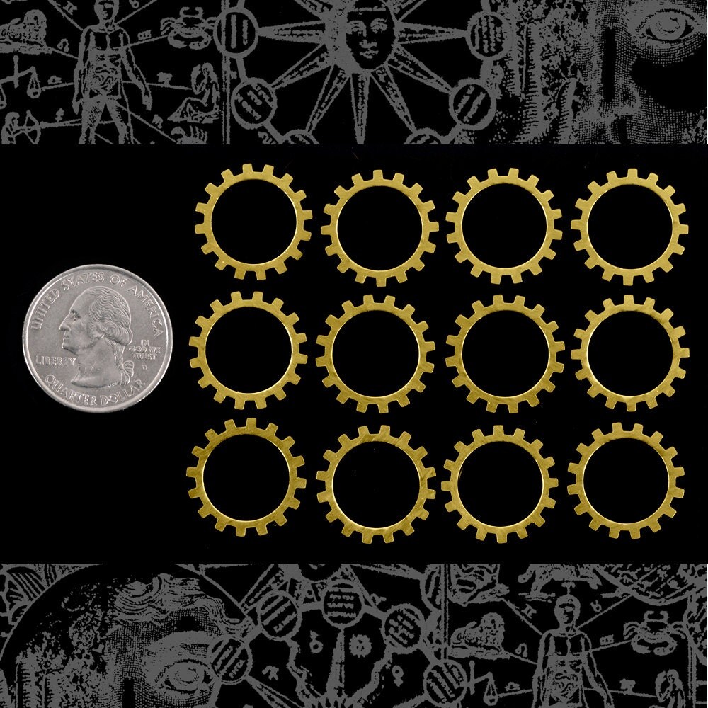 20mm Floral Patterned Etched Steampunk Raw Brass Open Wheels Gears Charms - Set of Twelve - B-PG06
