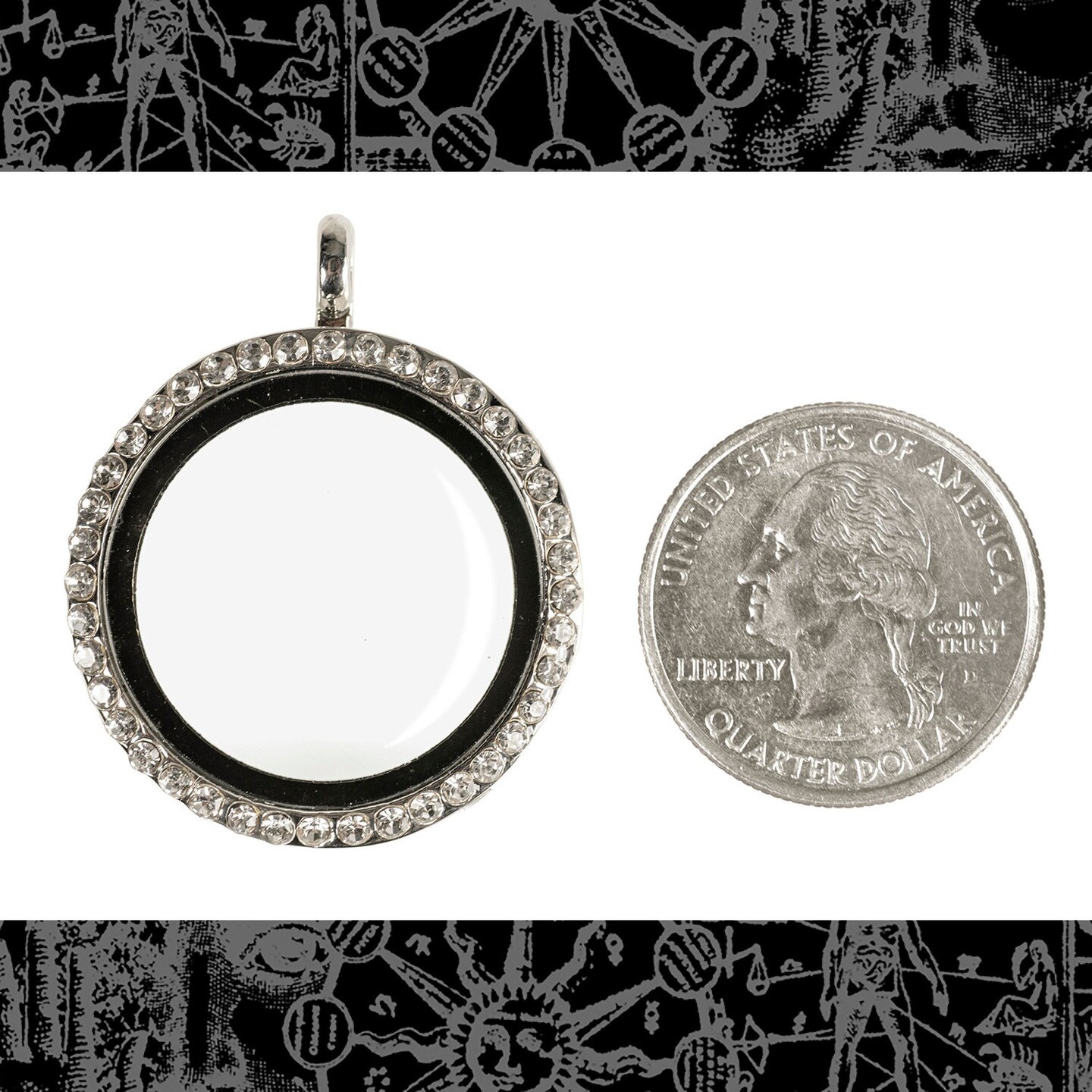 Silver Display Pendant Floating Pendant Rhinestone Locket with Window - One ZS-P2