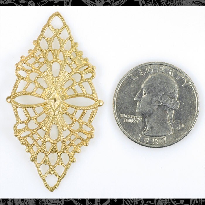 Raw Brass Diamond Shaped Filigree Dapt Wrap Brass Stamping - B-W13